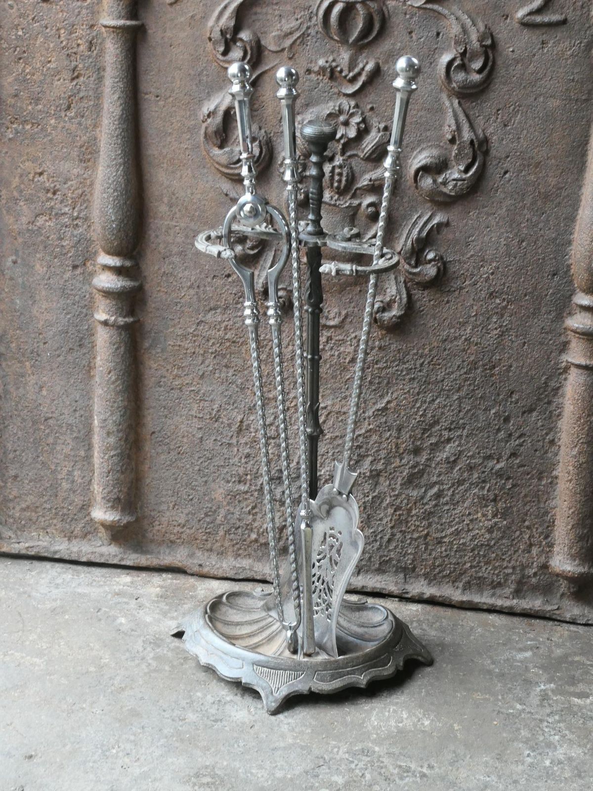 18th 19th C. English Georgian Polished Steel Fire Irons photo for sale