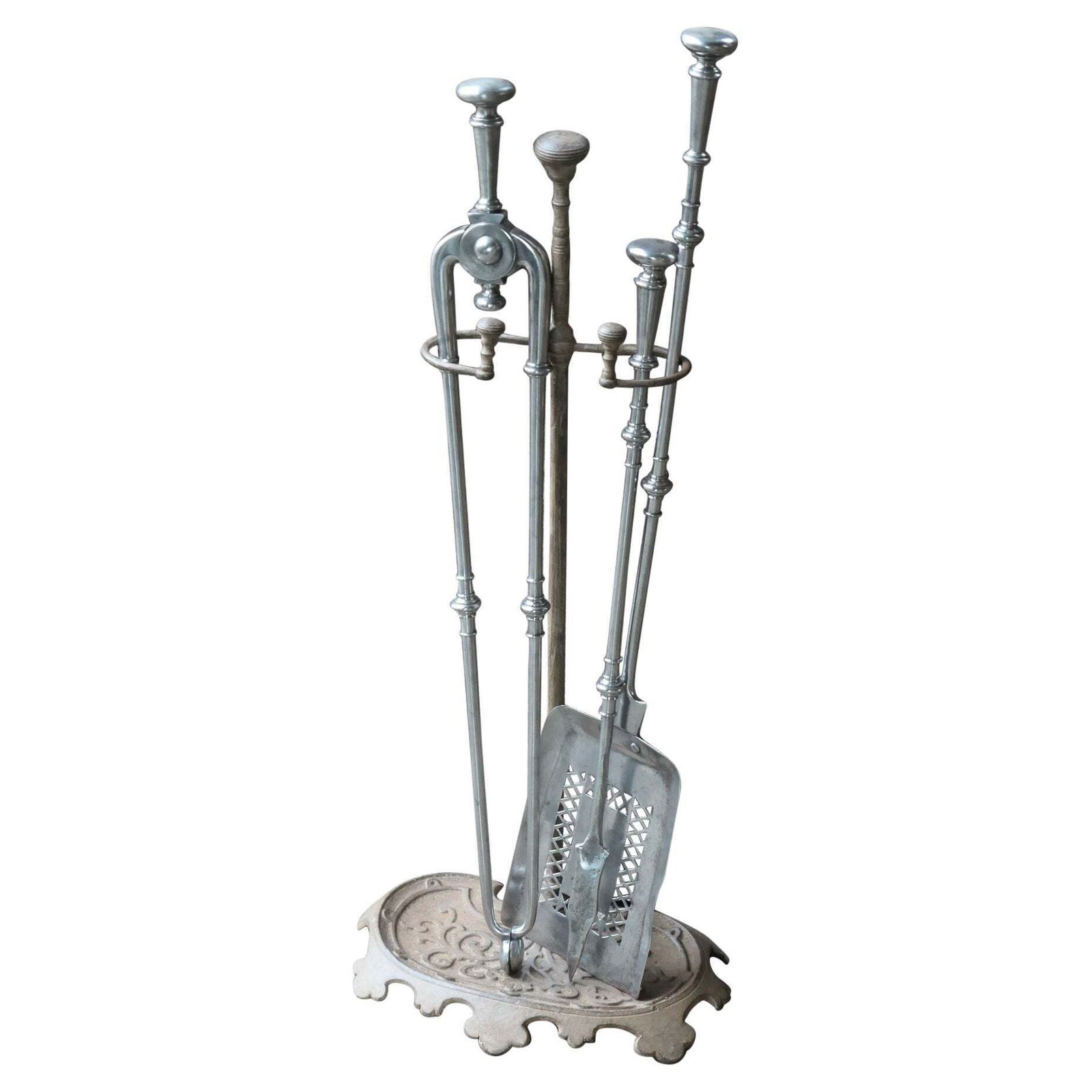 Large 18th   19th C. English Georgian Polished Steel Fire Irons