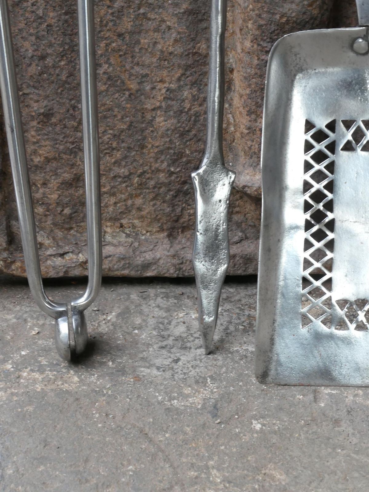 1173.0 Large 18th   19th C. English Georgian Polished Steel Fire Irons photo