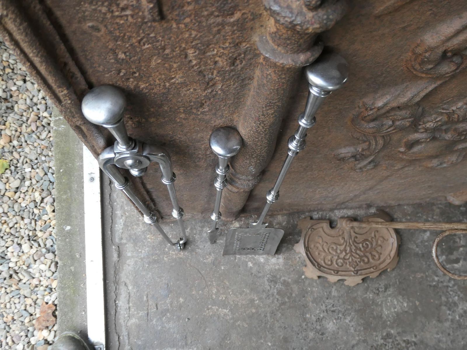photo buy Large 18th   19th C. English Georgian Polished Steel Fire Irons