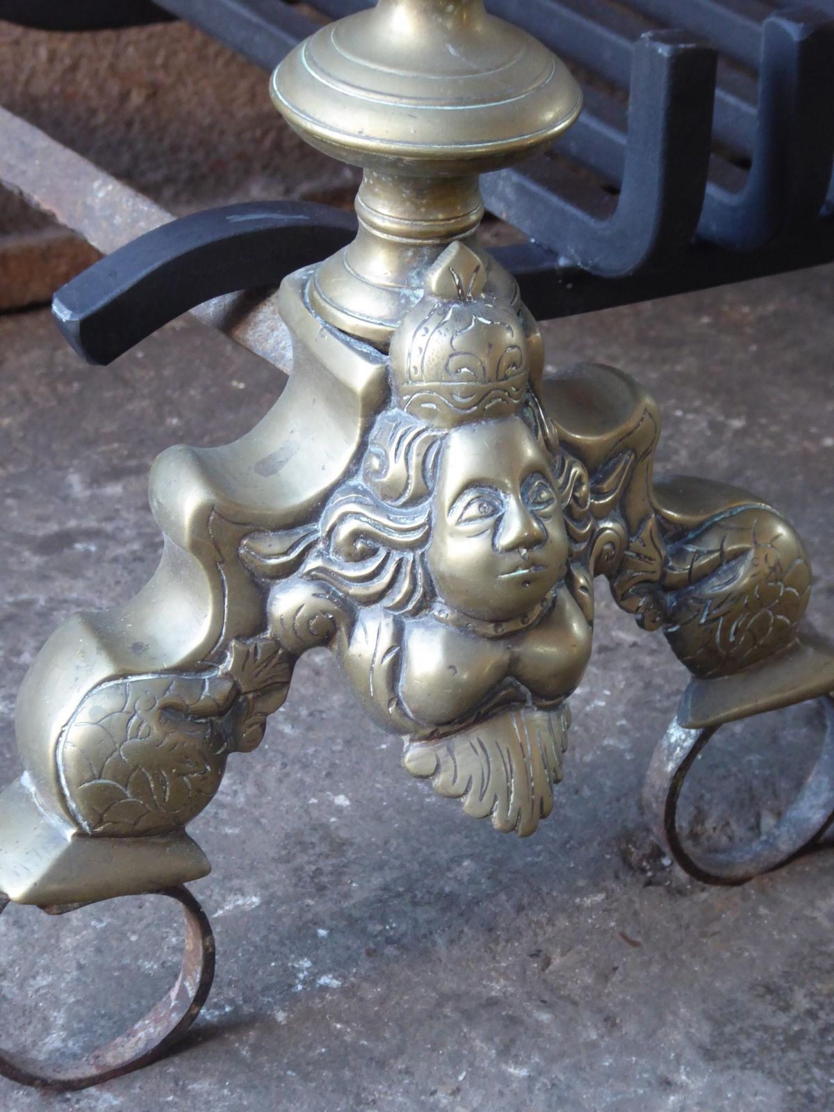 Antique French Louis XIV Fire Grate, Fireplace Grate, 17th Century photo vintage