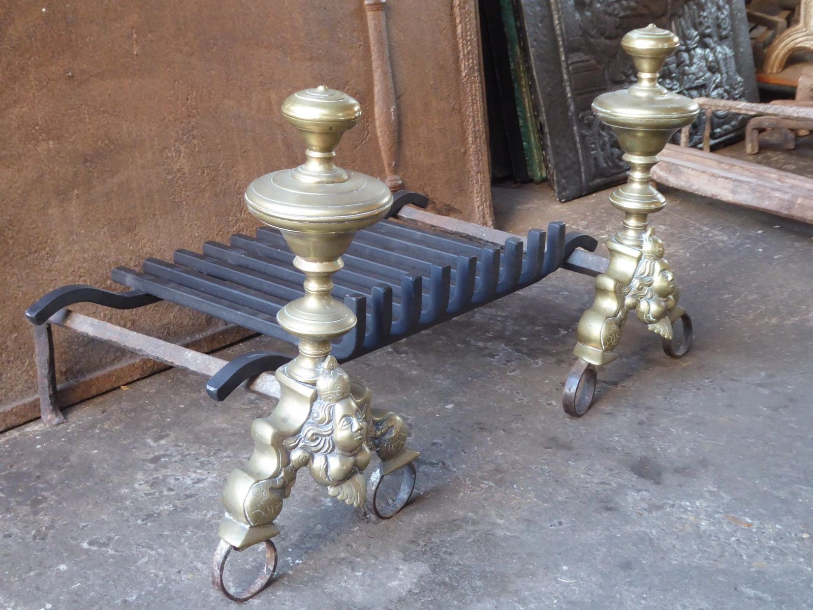 photo vintage Antique French Louis XIV Fire Grate, Fireplace Grate, 17th Century