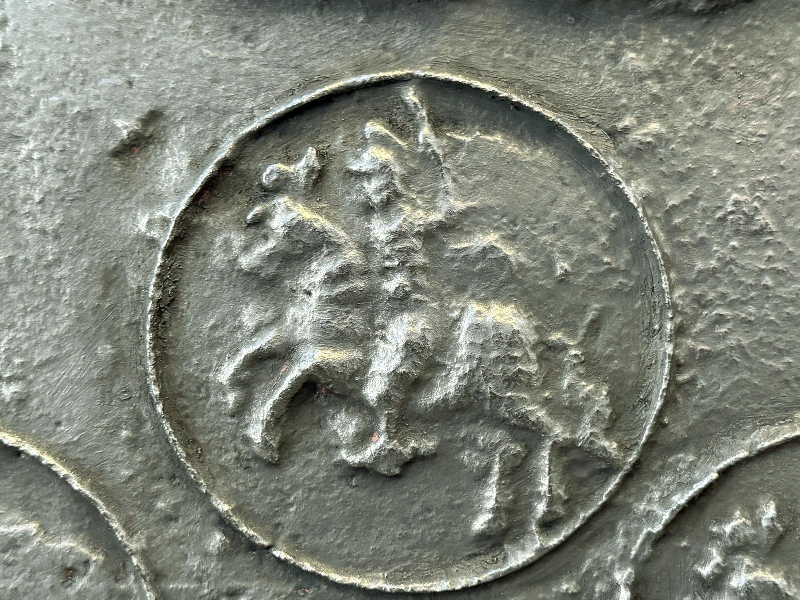 French Louis XIV Period 'Horses' Fireback / Backsplash, 17th Century photo vintage