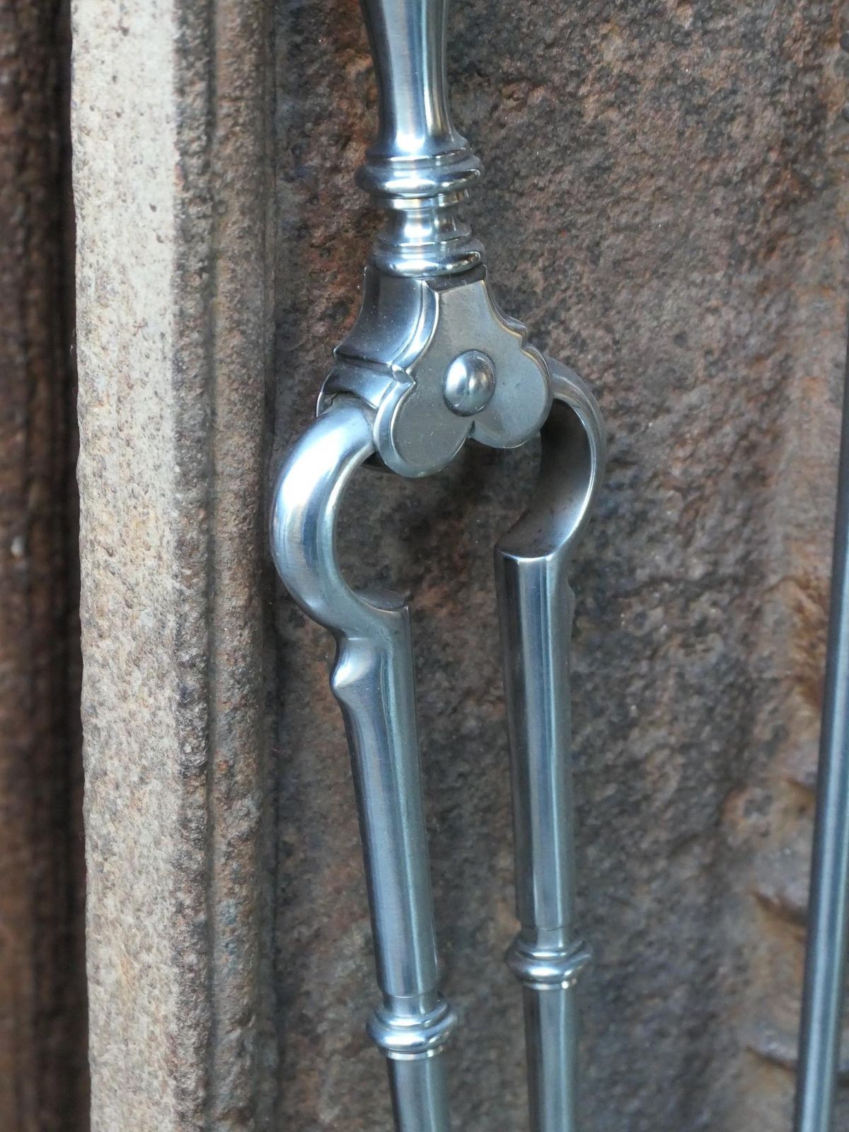 photo vinterior English Brass An Polished Steel Georgian Fireplace Tool Set, 18th 19th C