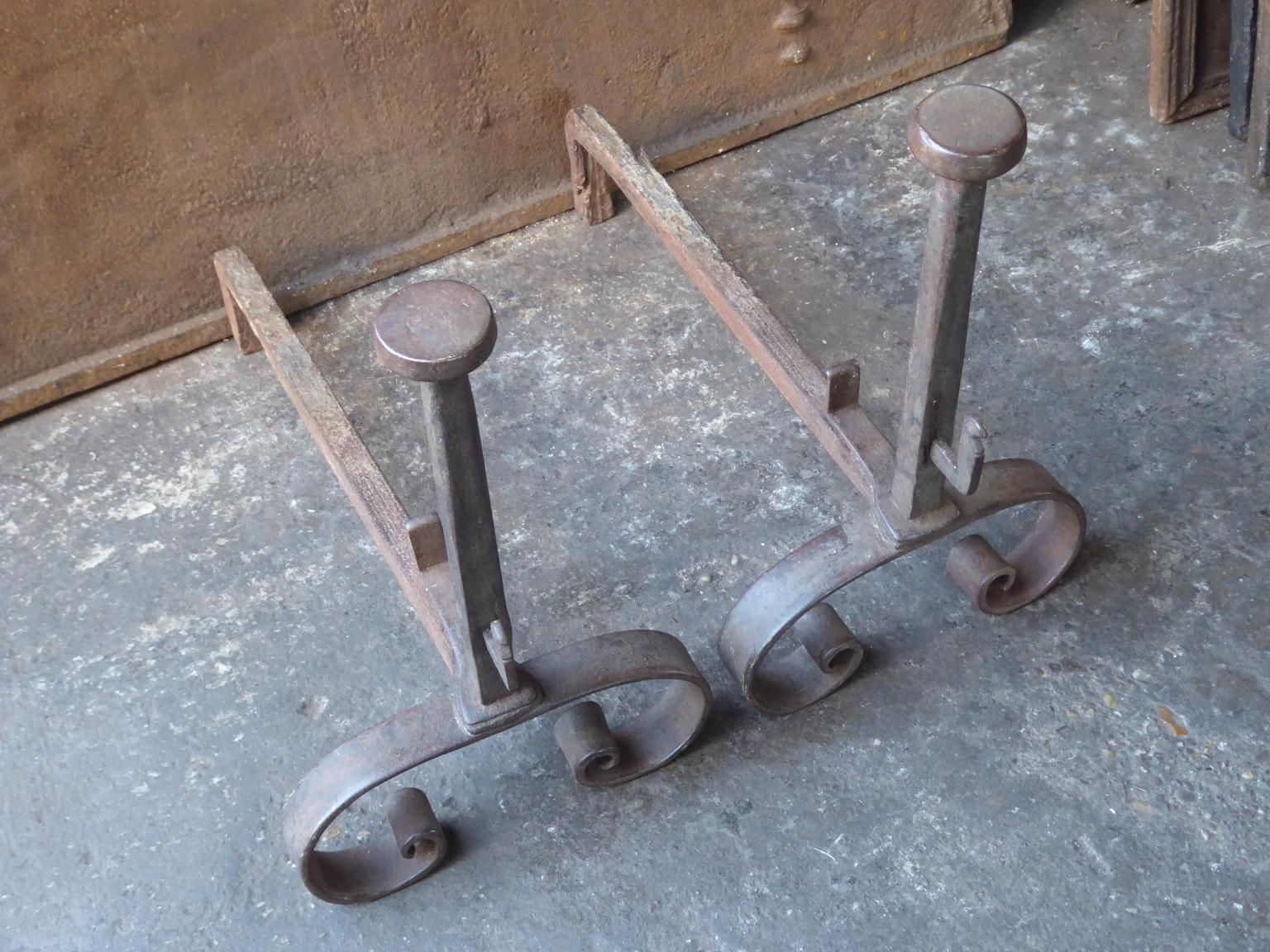 Hand Forged French Napoleon III Andirons Or Firedogs, 19th Century photo for sale