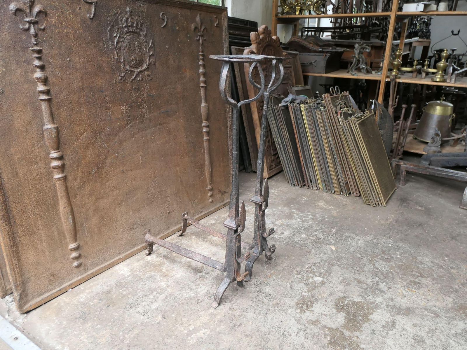 photo vinterior Large French Gothic Style Andirons Or Firedogs