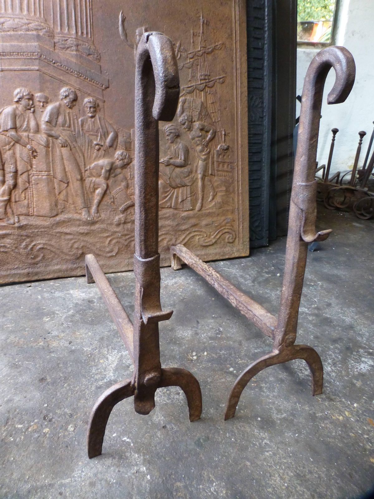 18th Century Horseshoe Andirons, Firedogs photo for sale