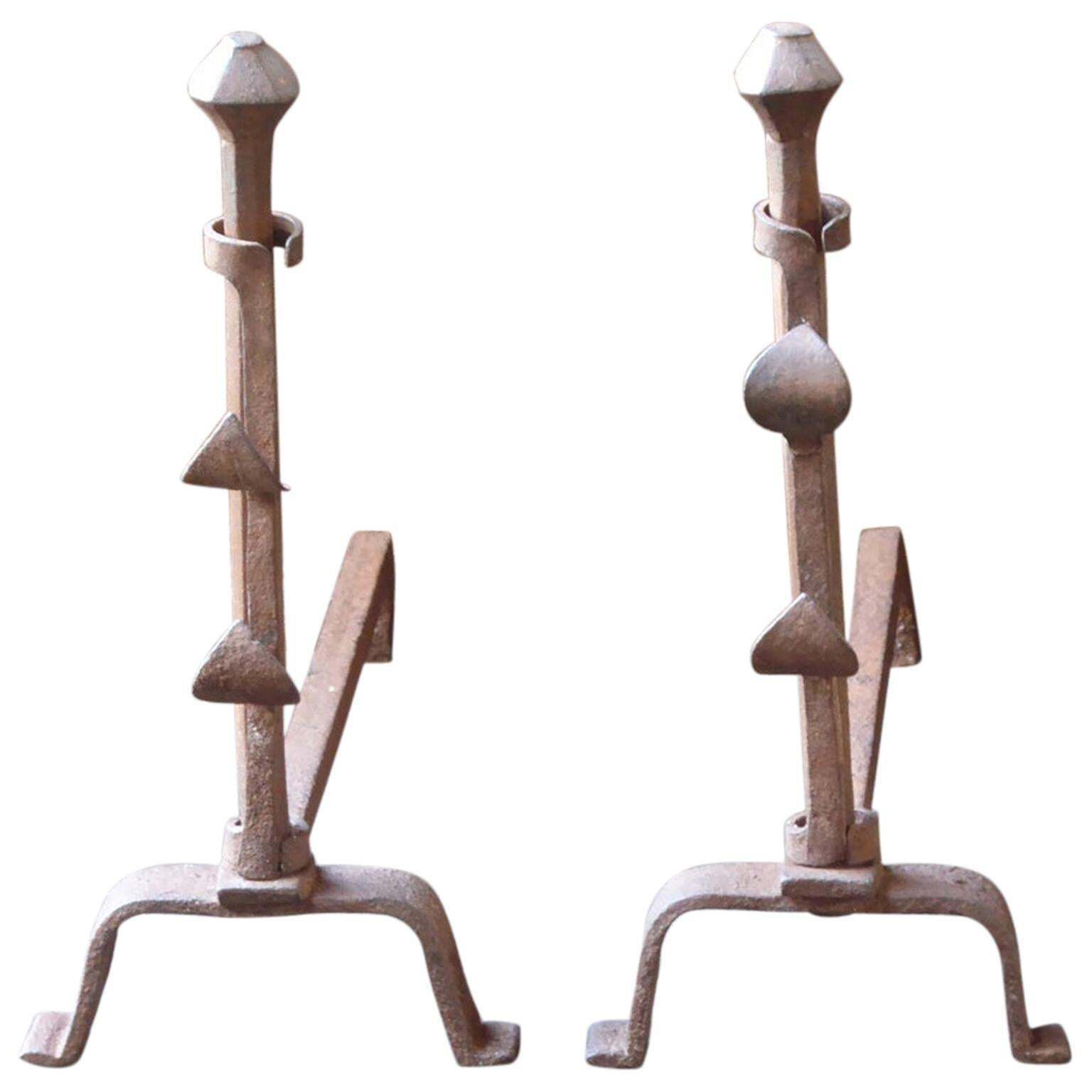 Hand Forged French Napoleon III Andirons Or Firedogs, 19th Century