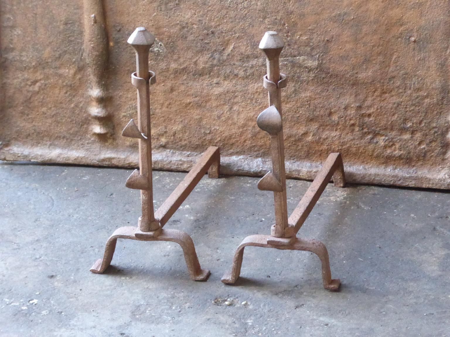 Hand Forged French Napoleon III Andirons Or Firedogs, 19th Century photo for sale