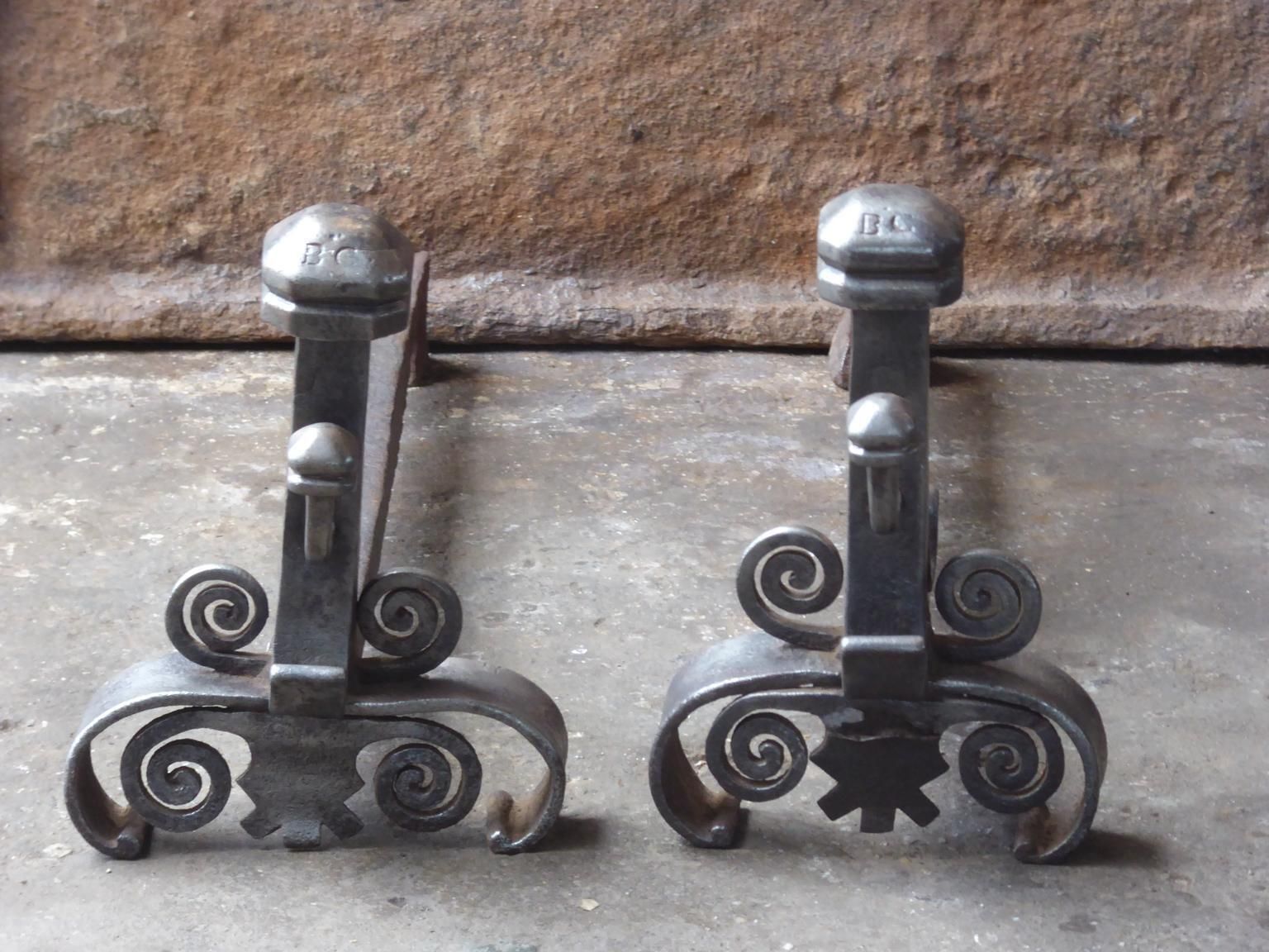 Hand Forged French Louis XV Andirons Or Firedogs, 18th Century photo furniture