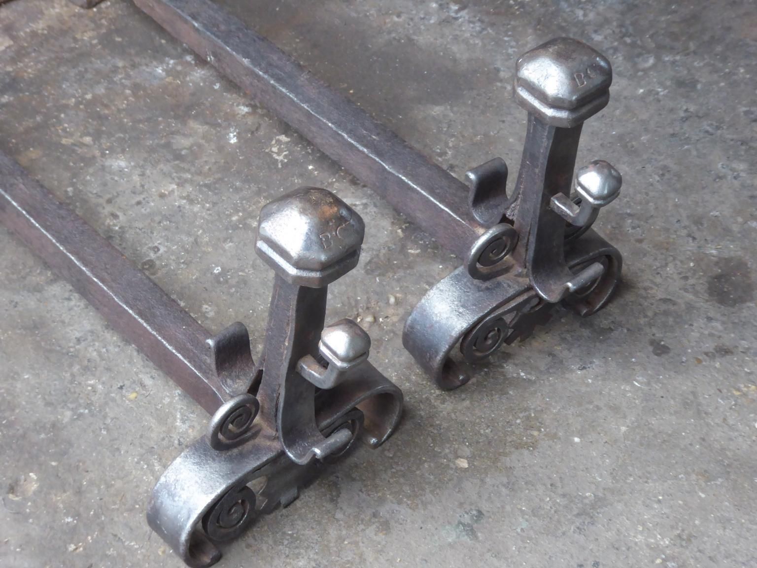 Hand Forged French Louis XV Andirons Or Firedogs, 18th Century photo 422.0