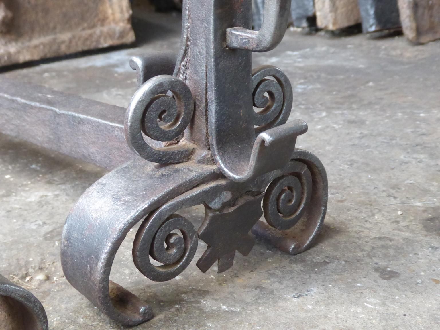 photo for sale Hand Forged French Louis XV Andirons Or Firedogs, 18th Century