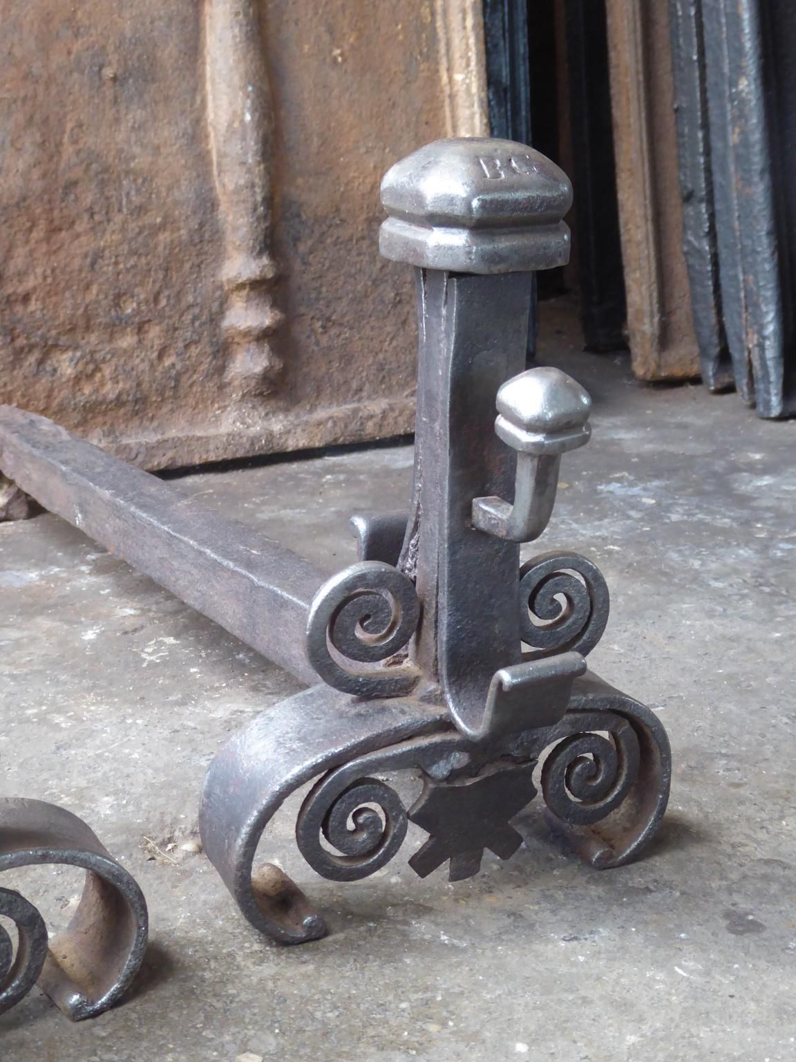 photo buy Hand Forged French Louis XV Andirons Or Firedogs, 18th Century