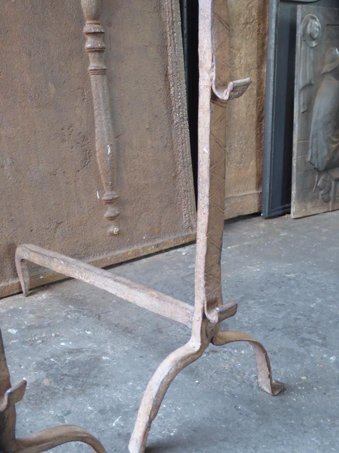 Antique French Gothic Andirons Or Firedogs, 17th Century photo 320.0
