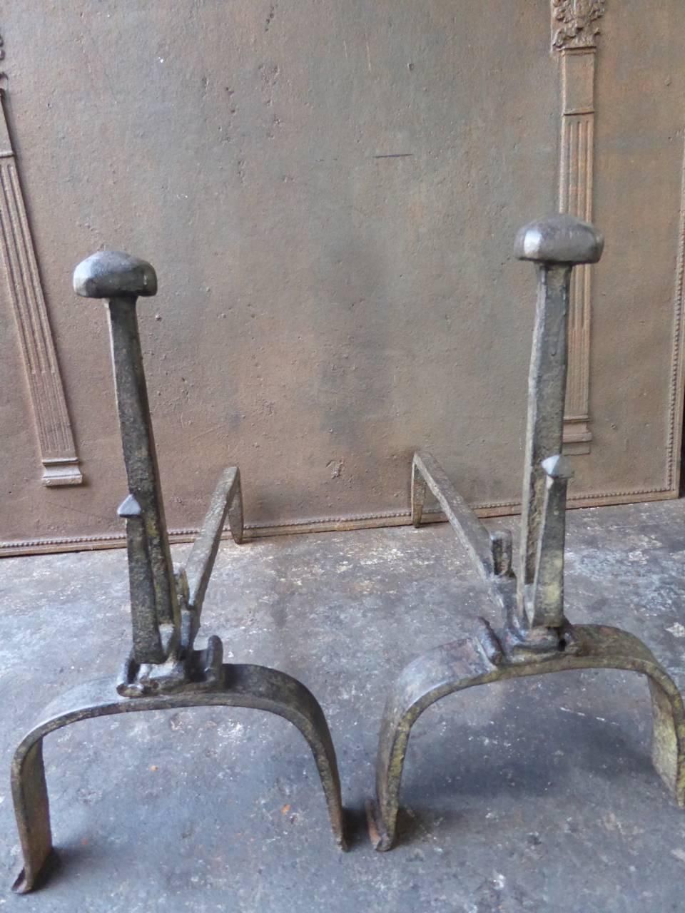 17th 18th Century French Gothic Firedogs, Andirons photo for sale
