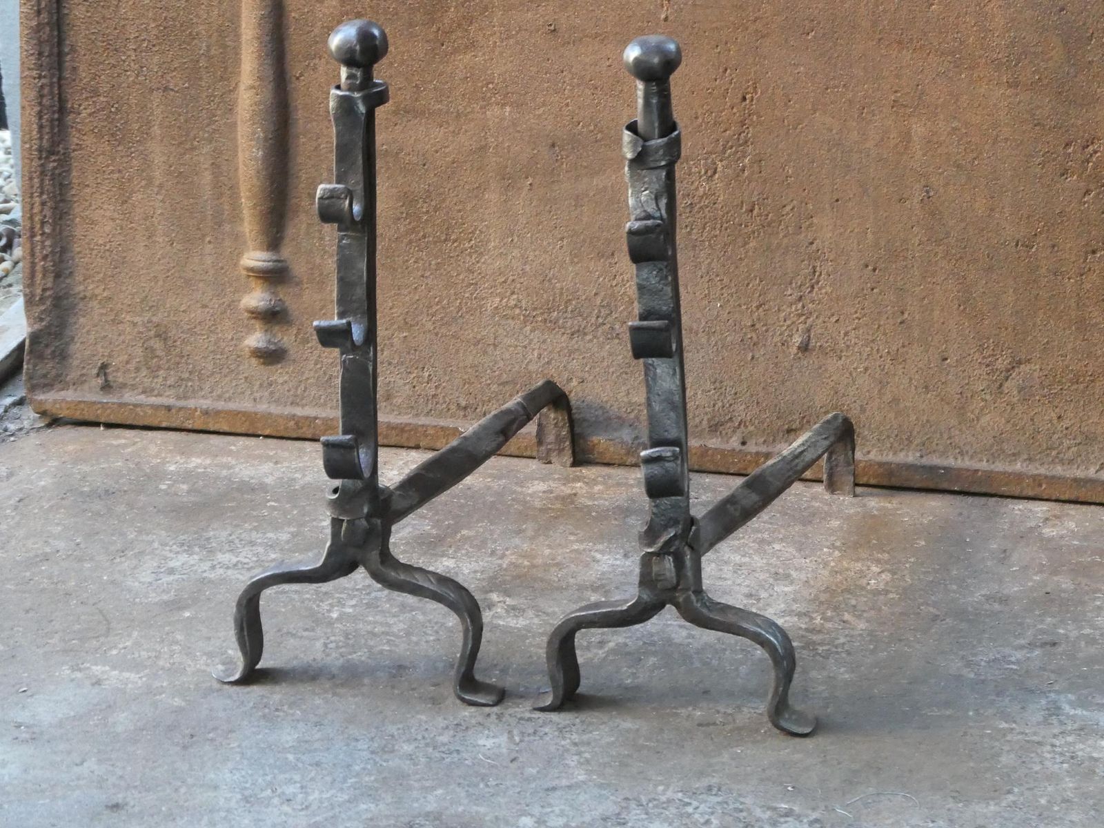 Antique French Gothic Andirons Or Firedogs, 17th Century photo Home Fixtures
