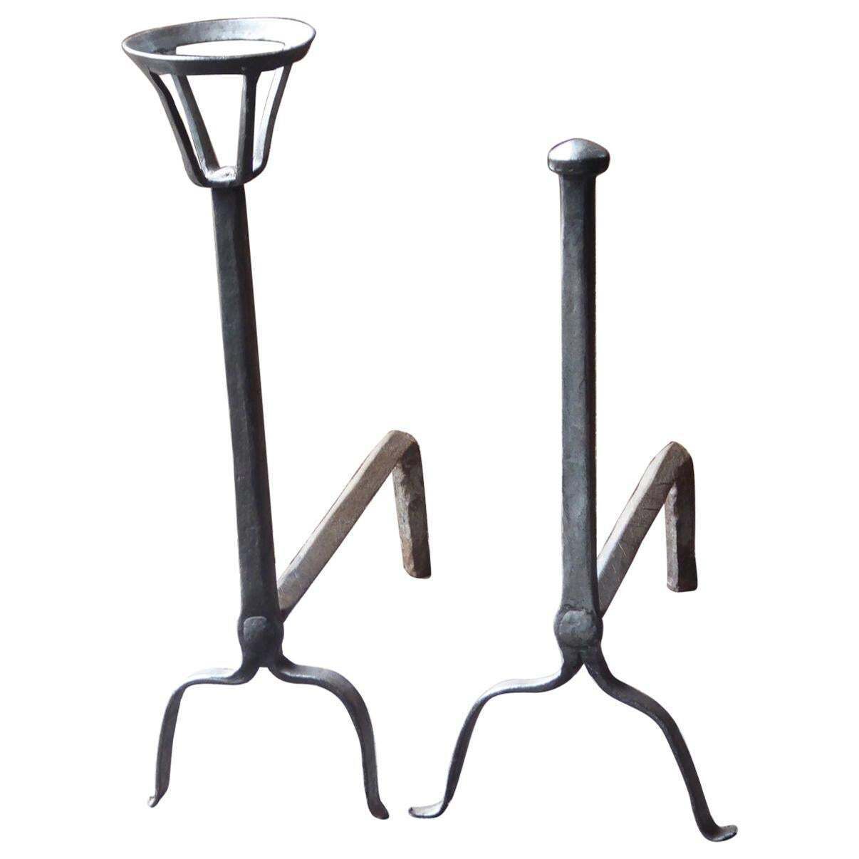 17th 18th Century French Gothic Andirons Or Firedogs