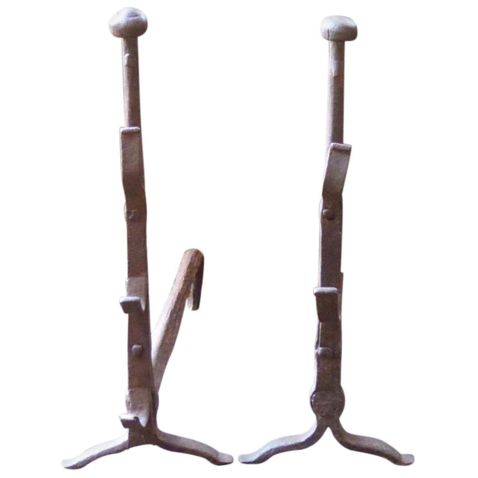 French Gothic Andirons Or Firedogs, 17th 18th Century
