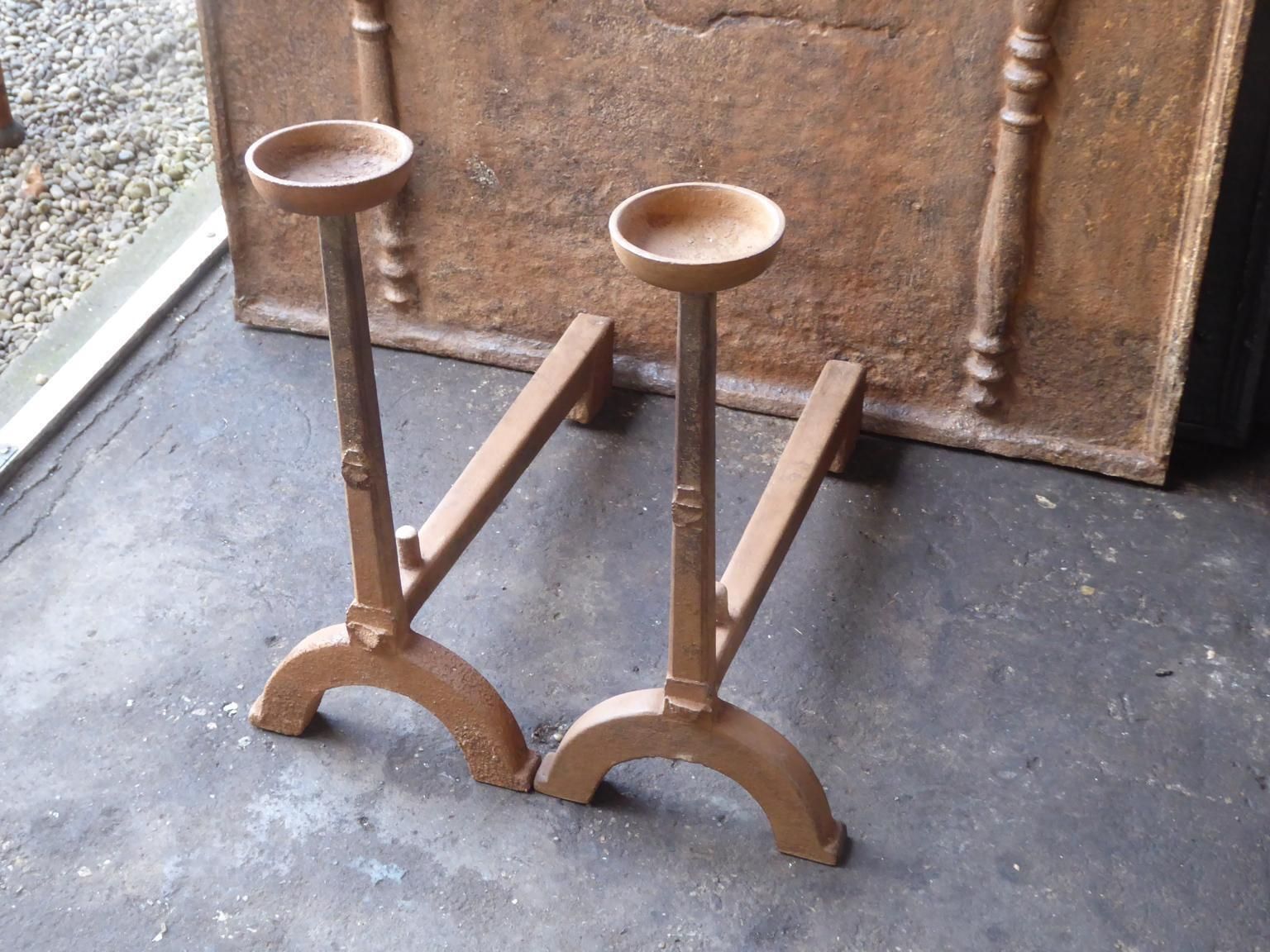 Antique French Gothic Andirons Or Firedogs, 17th Century photo Home Fixtures
