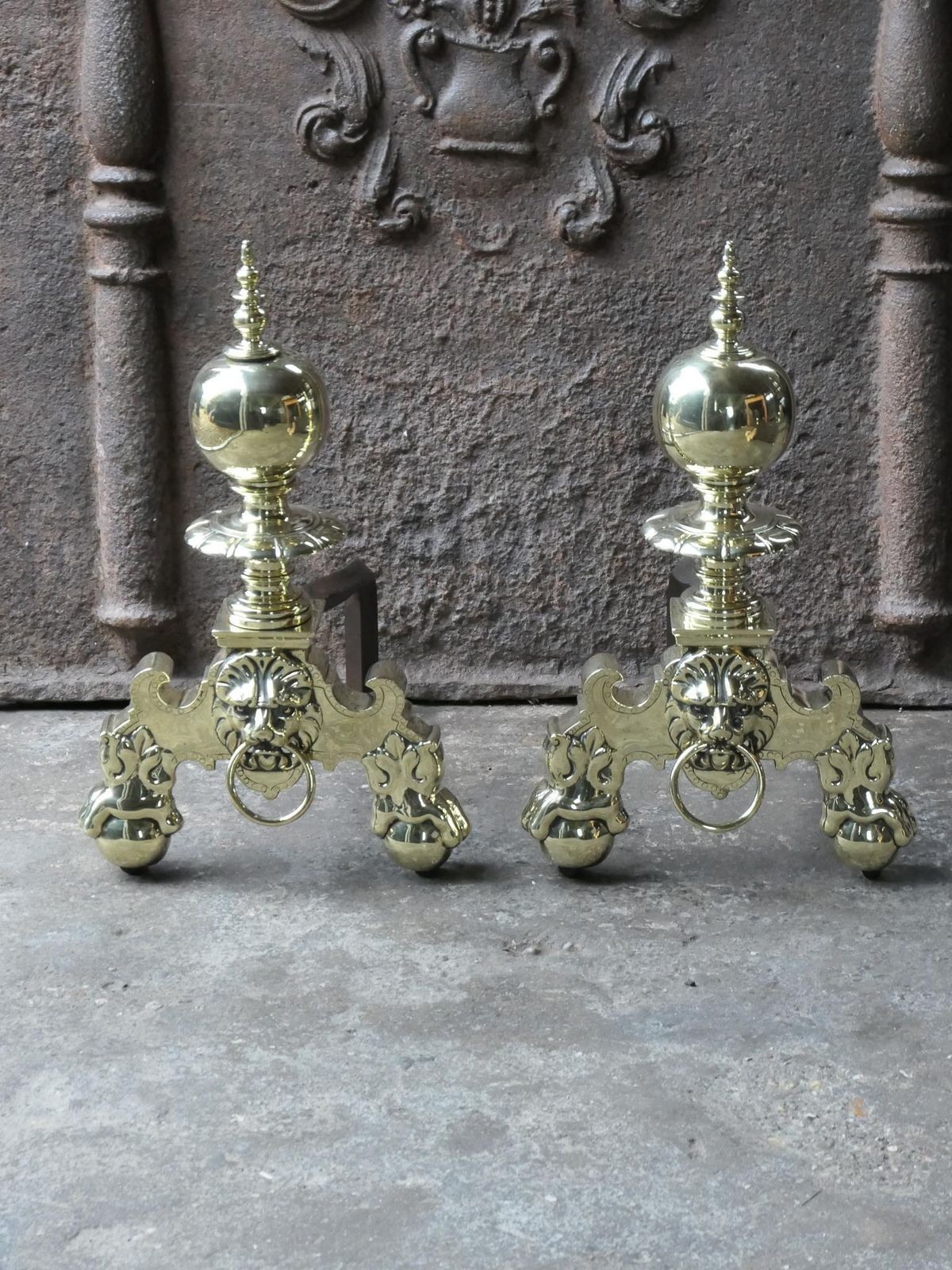 19th Century French Louis XIV Style Polished Brass Andirons Or Firedogs photo furniture
