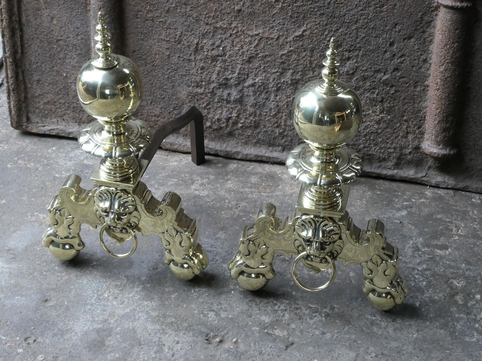 19th Century French Louis XIV Style Polished Brass Andirons Or Firedogs photo Home Fixtures