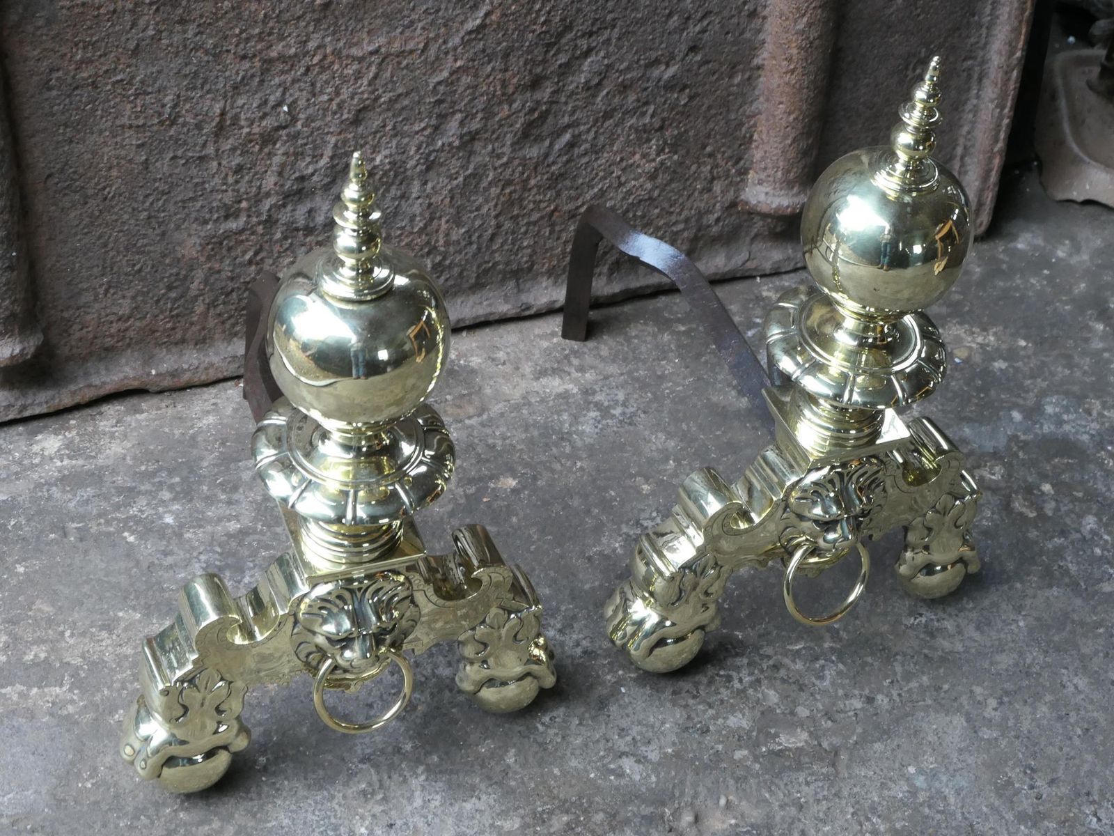 19th Century French Louis XIV Style Polished Brass Andirons Or Firedogs photo 380.0