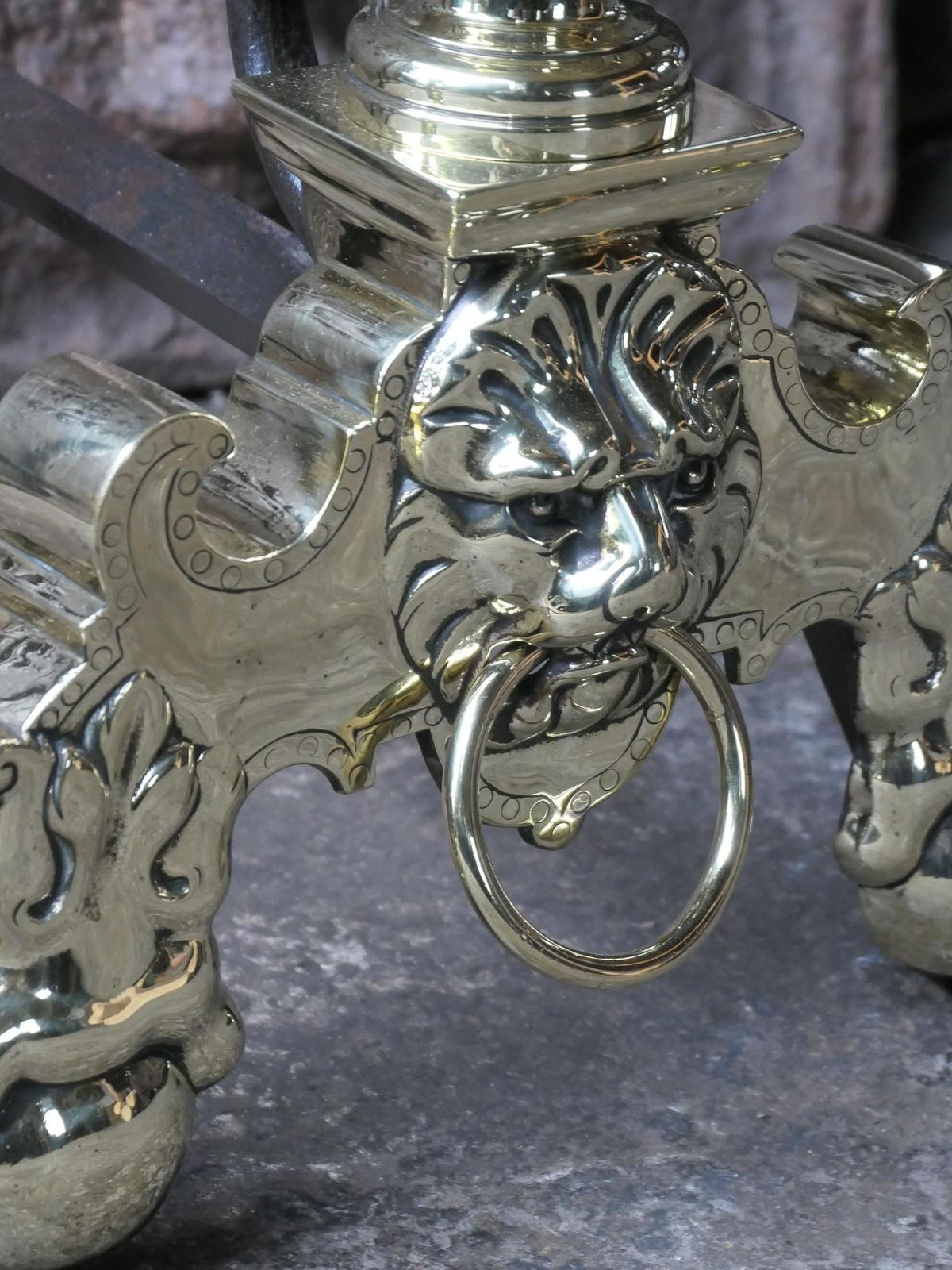 19th Century French Louis XIV Style Polished Brass Andirons Or Firedogs photo vintage