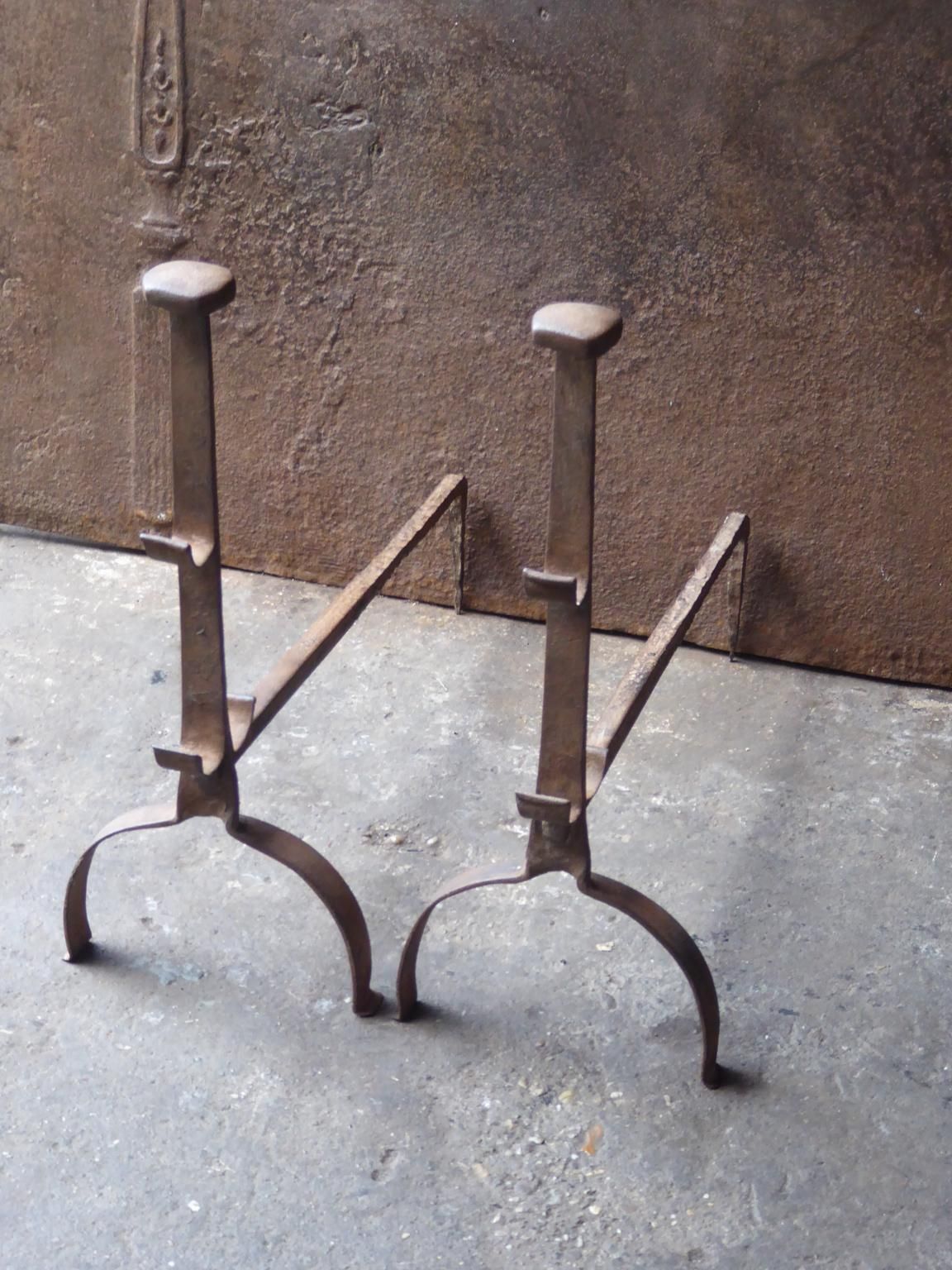 Antique French Gothic Andirons Or Firedogs, 17th Century photo Home Fixtures