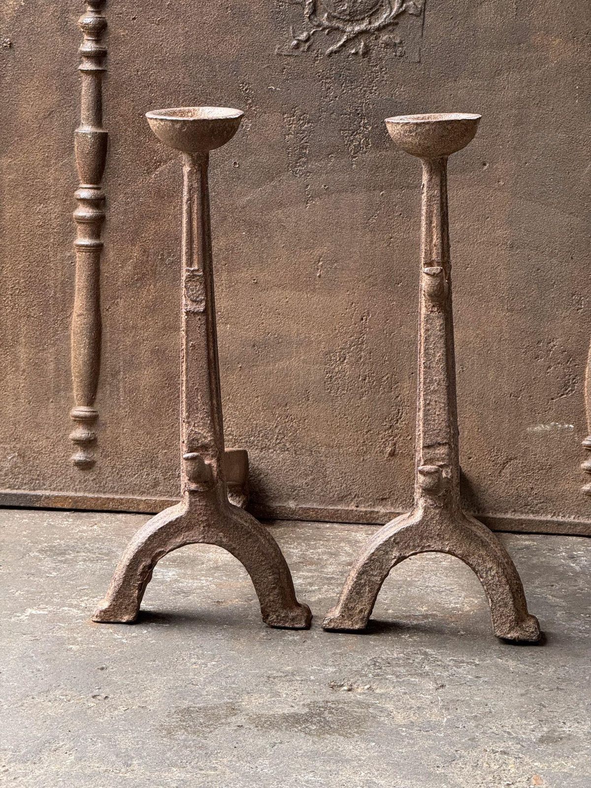 17th Century French Gothic Period Andirons Or Firedogs photo for sale