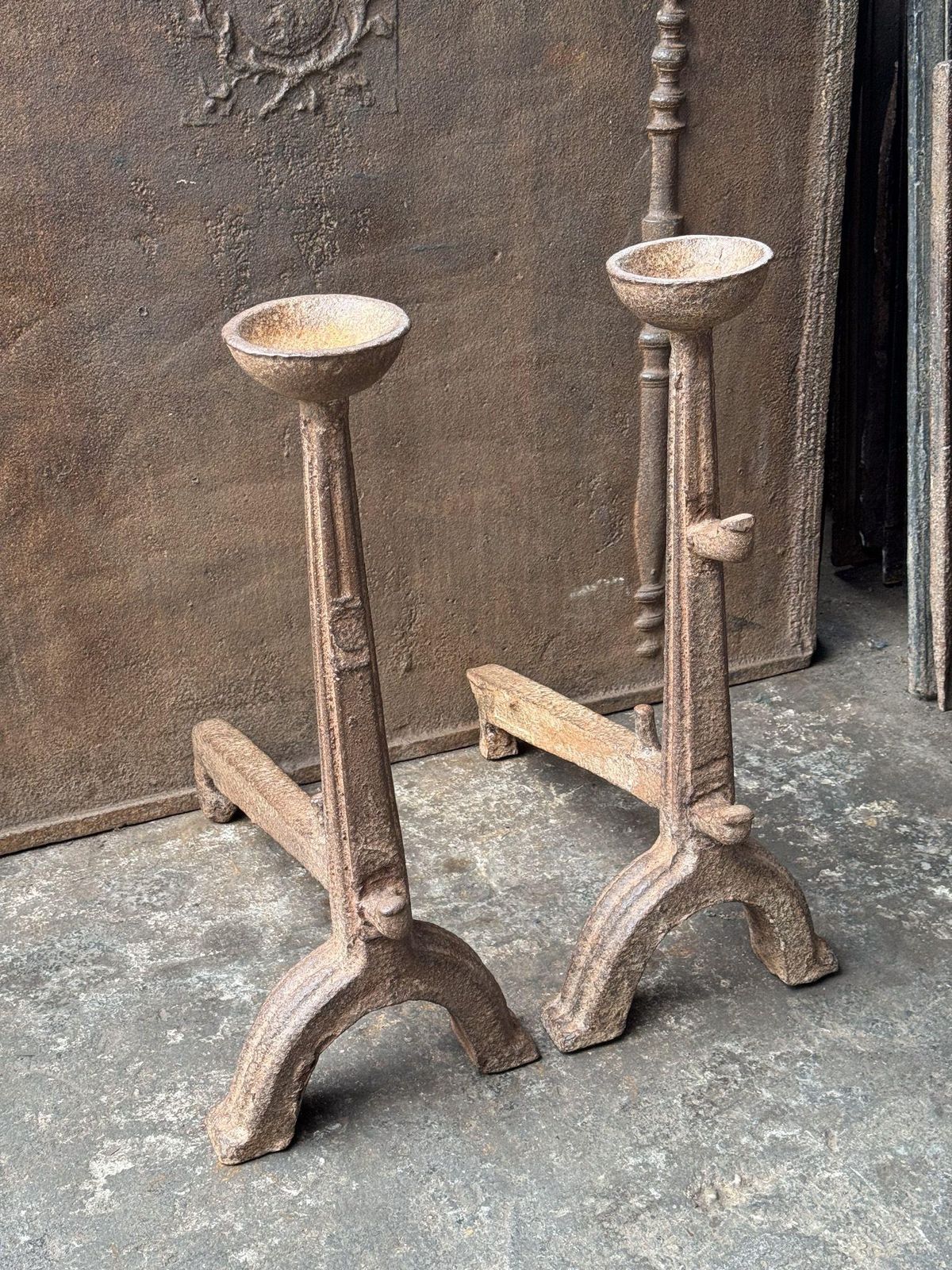 17th Century French Gothic Period Andirons Or Firedogs photo vintage