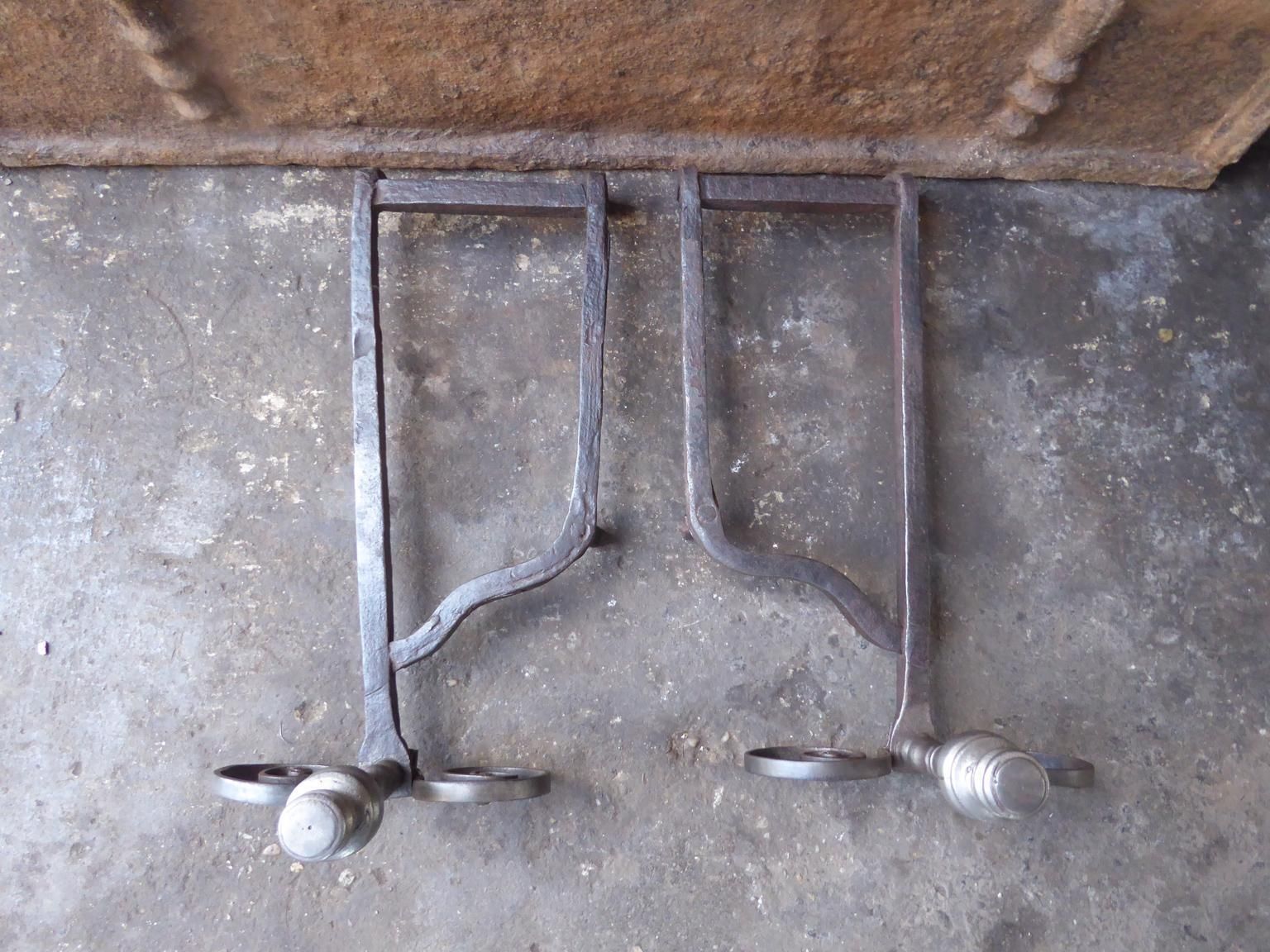 Hand Forged French Louis XV Andirons Or Firedogs, 18th Century photo 593.0