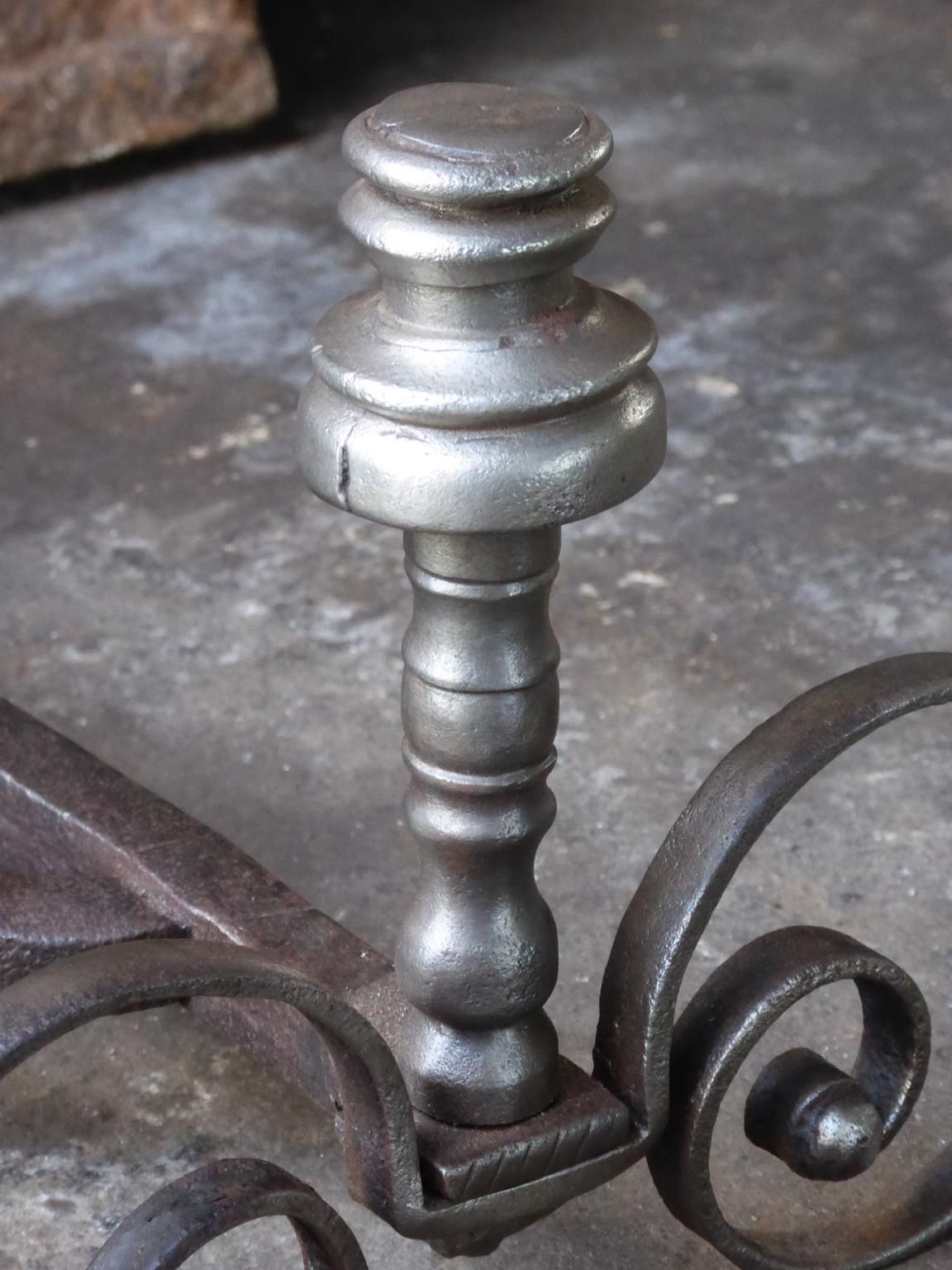 Hand Forged French Louis XV Andirons Or Firedogs, 18th Century photo vintage