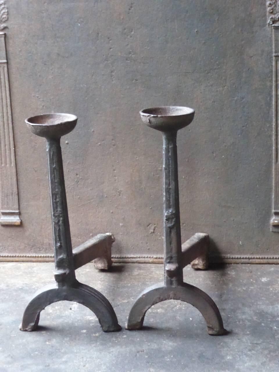 Large French Gothic Andirons Or Firedogs photo for sale