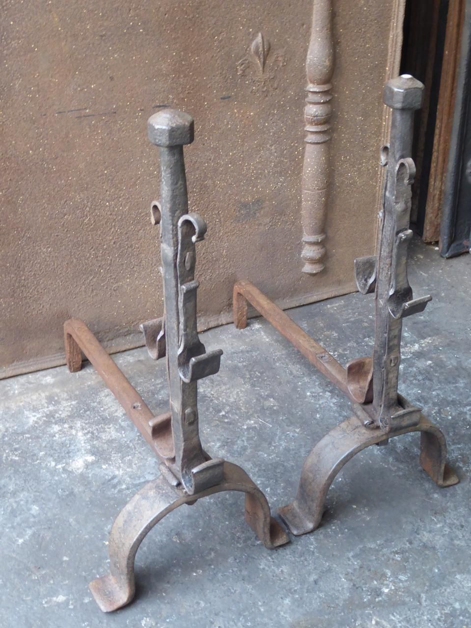 Antique French Gothic Style Andirons Or Firedogs photo for sale