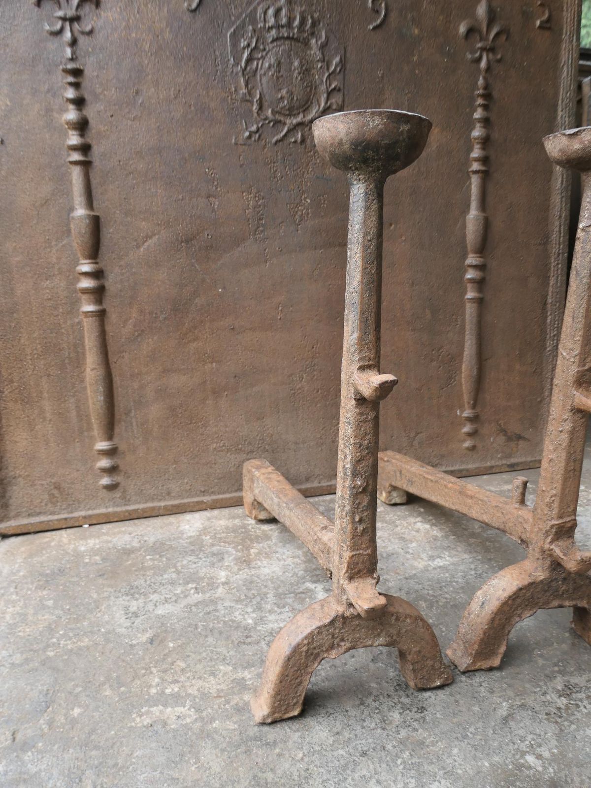 Large Antique Gothic Andirons Or Firedogs, 17th Century photo buy