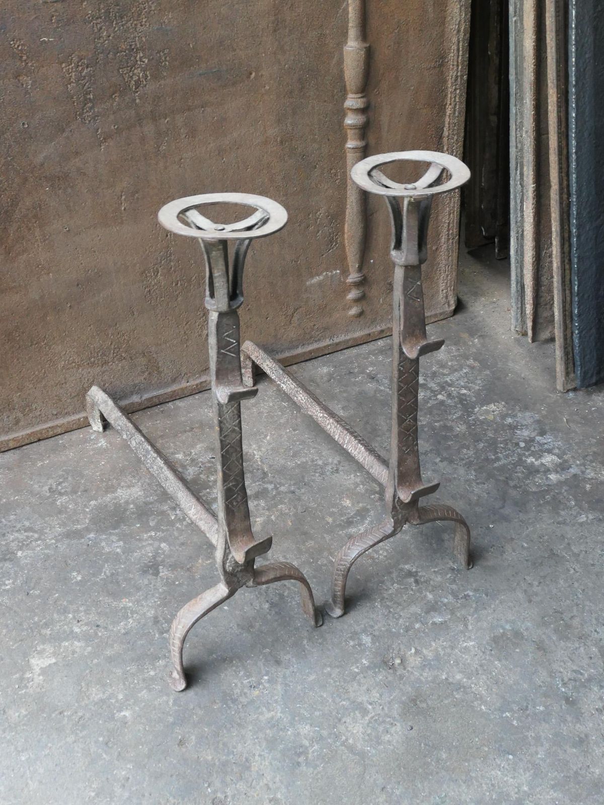 French 17th Century Gothic Period Andirons Or Firedogs photo buy
