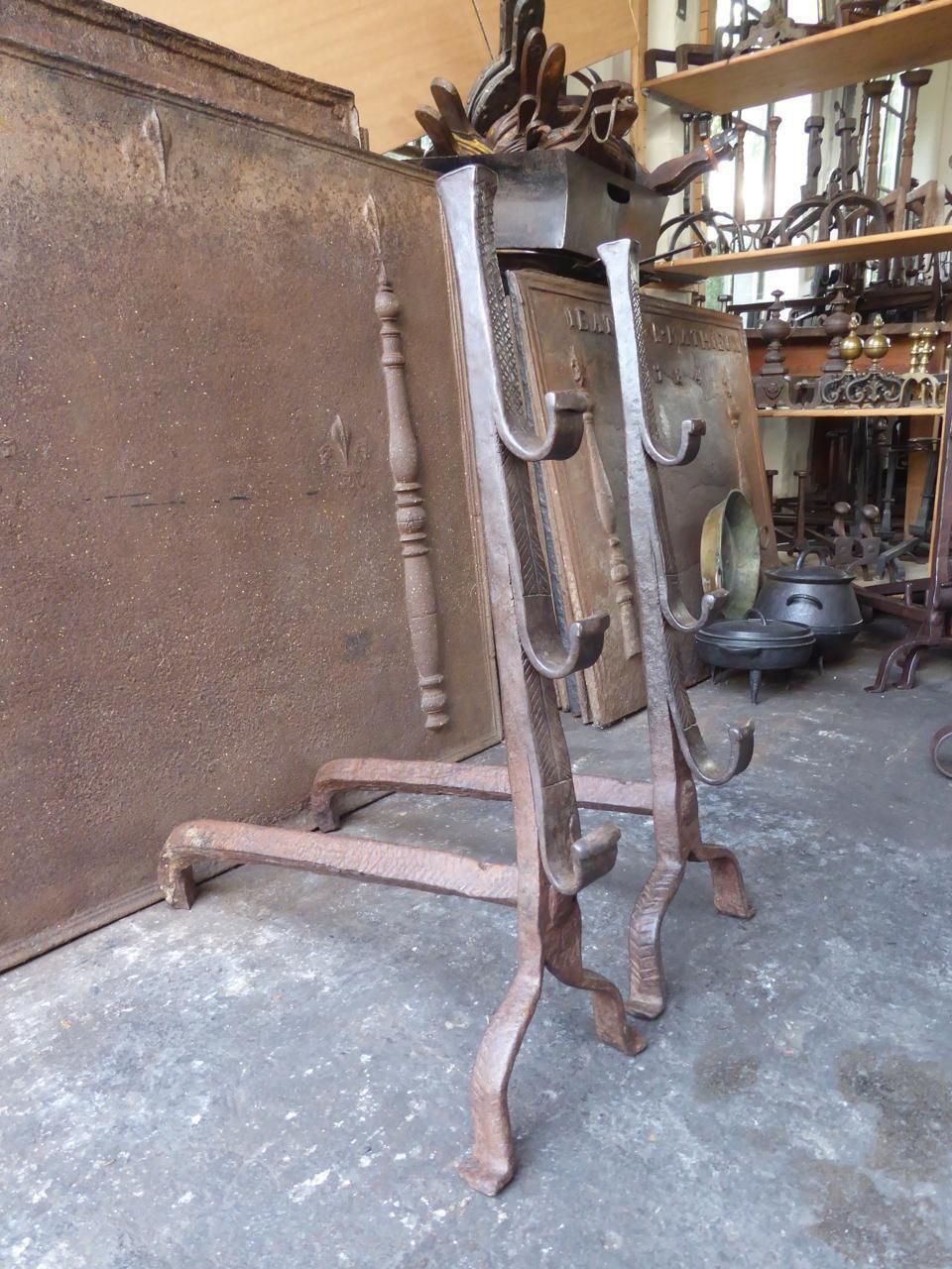 17th Century Large Louis XIII Andirons, Firedogs photo vinterior