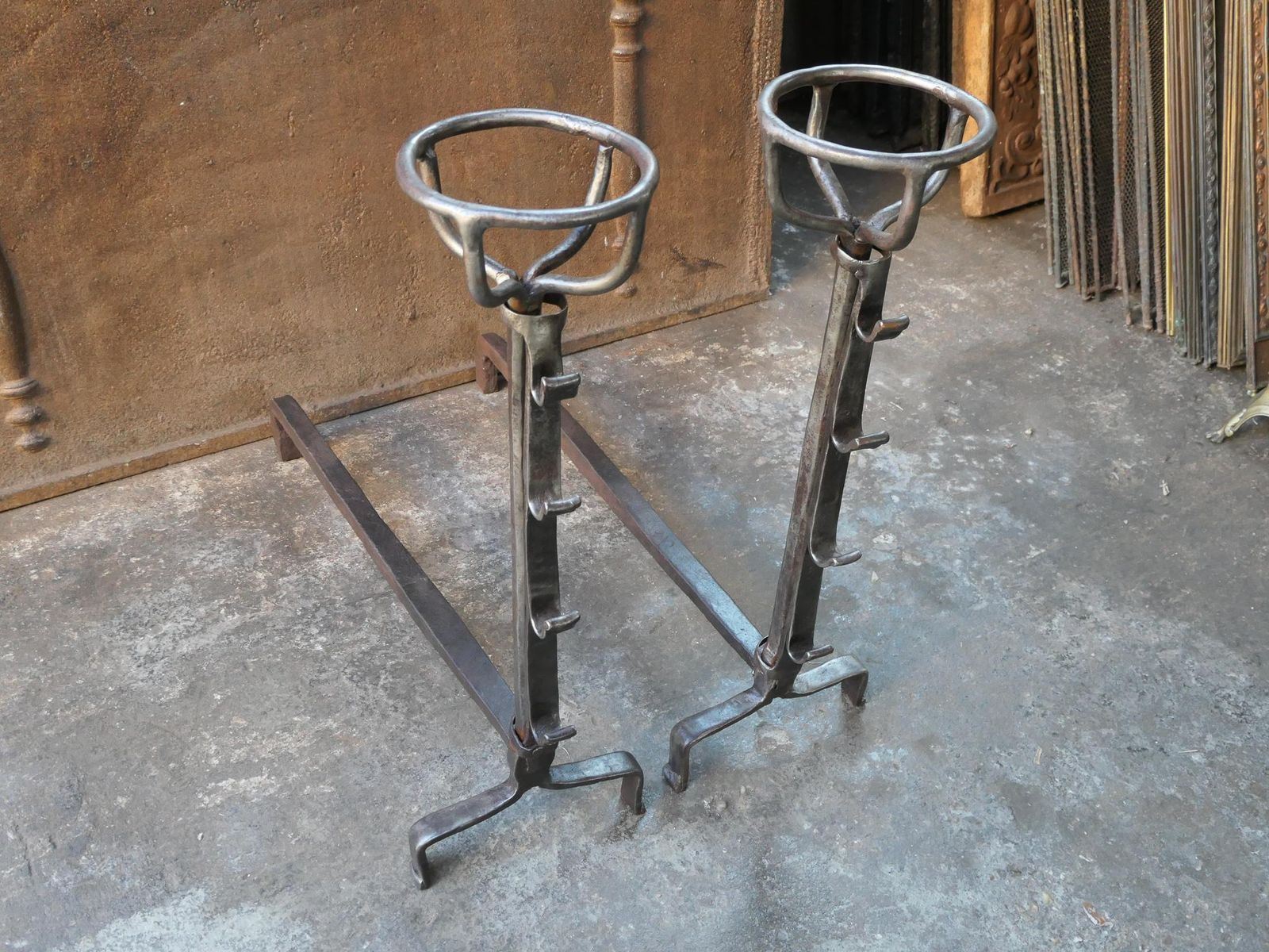 17th   18th Century Gothic Large French Andirons photo vinterior