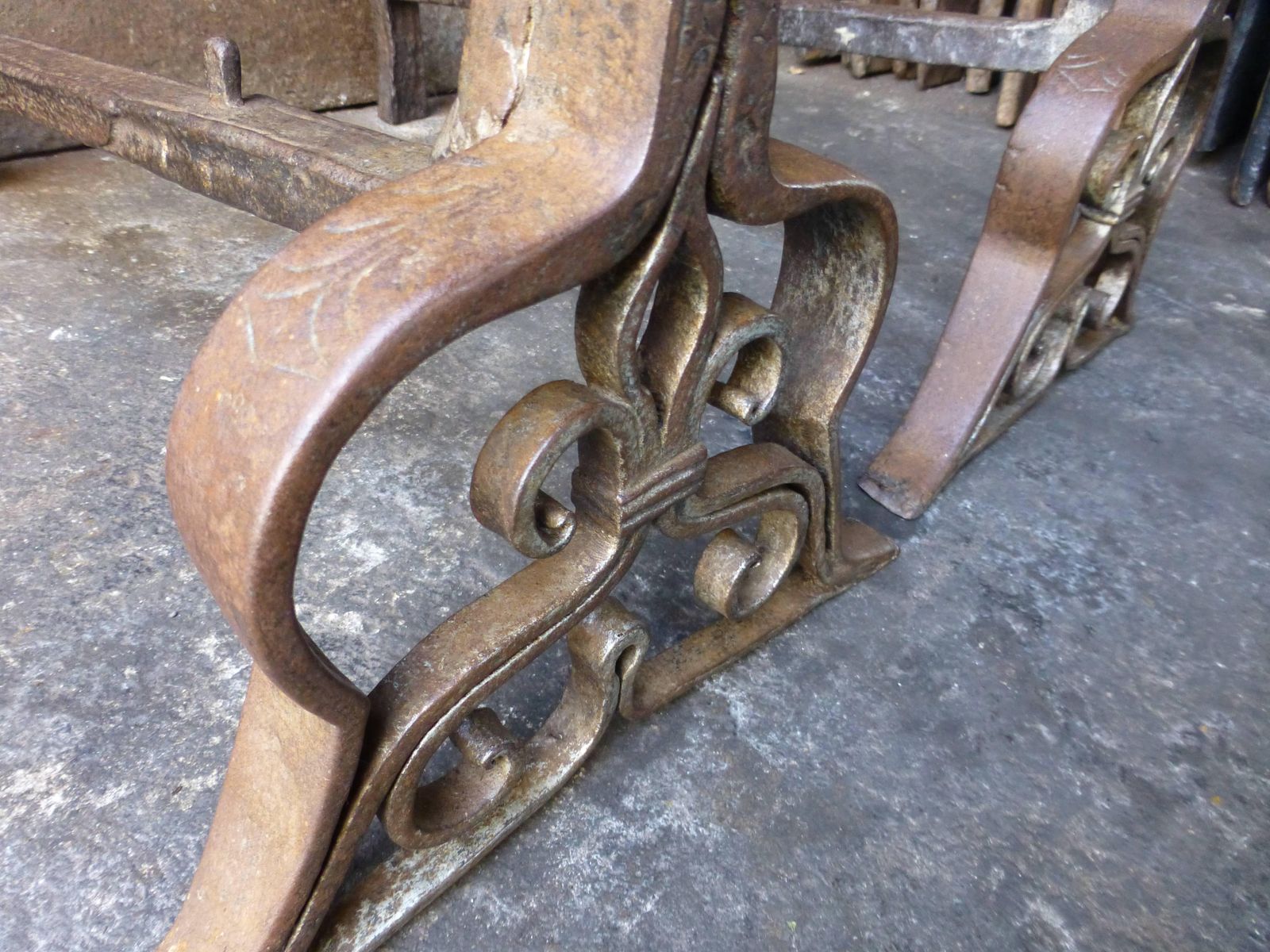 19th Century Large French Andirons, Firedogs photo vintage