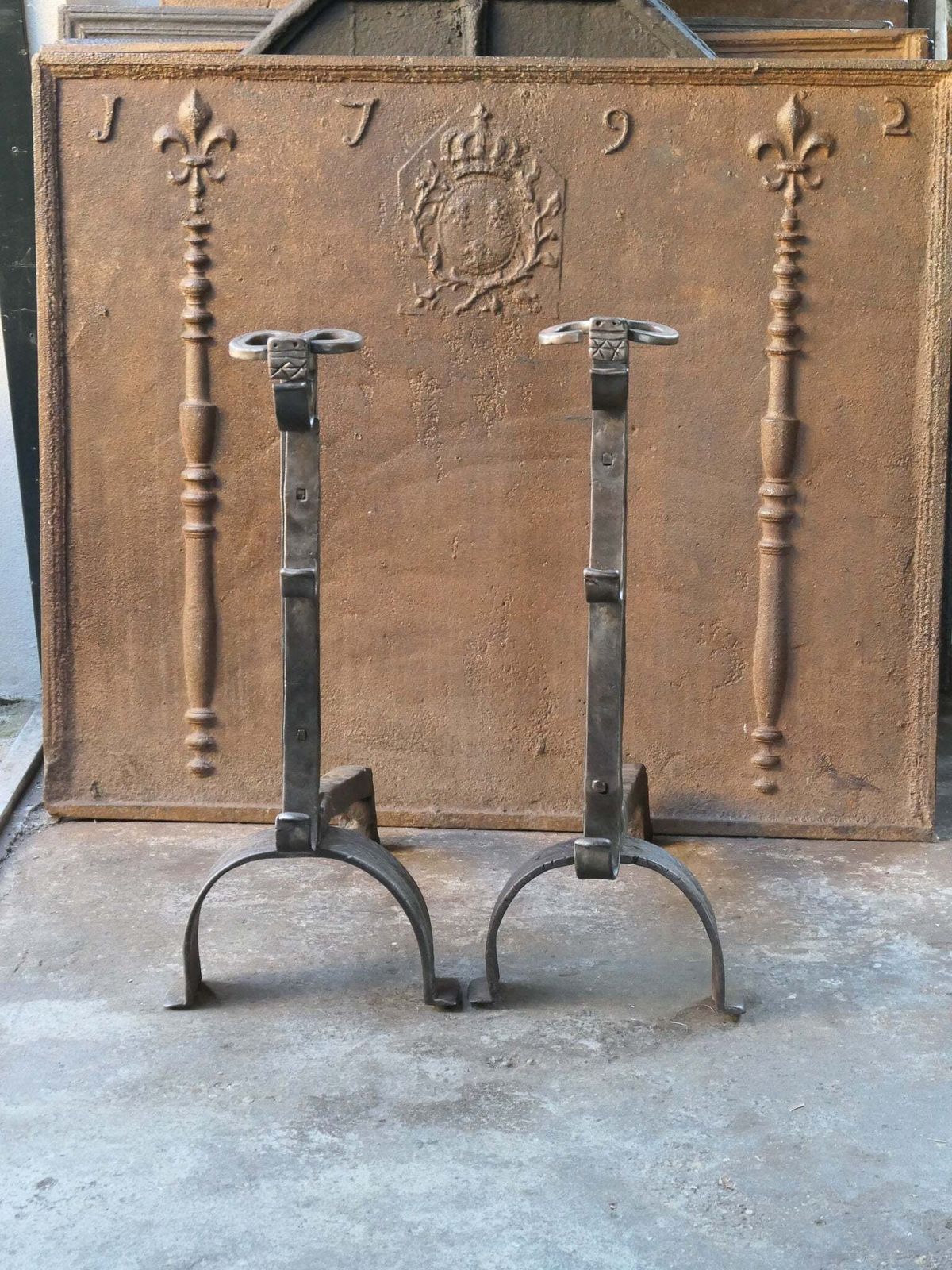 Large French Gothic 'Bull's Head' Andirons Or Firedogs, 17th Century photo furniture