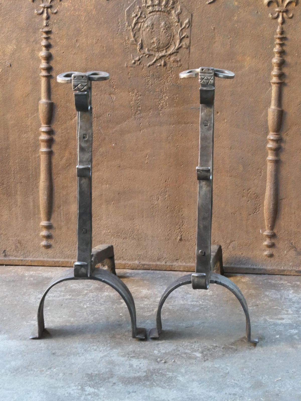 Large French Gothic 'Bull's Head' Andirons Or Firedogs, 17th Century photo Home Fixtures
