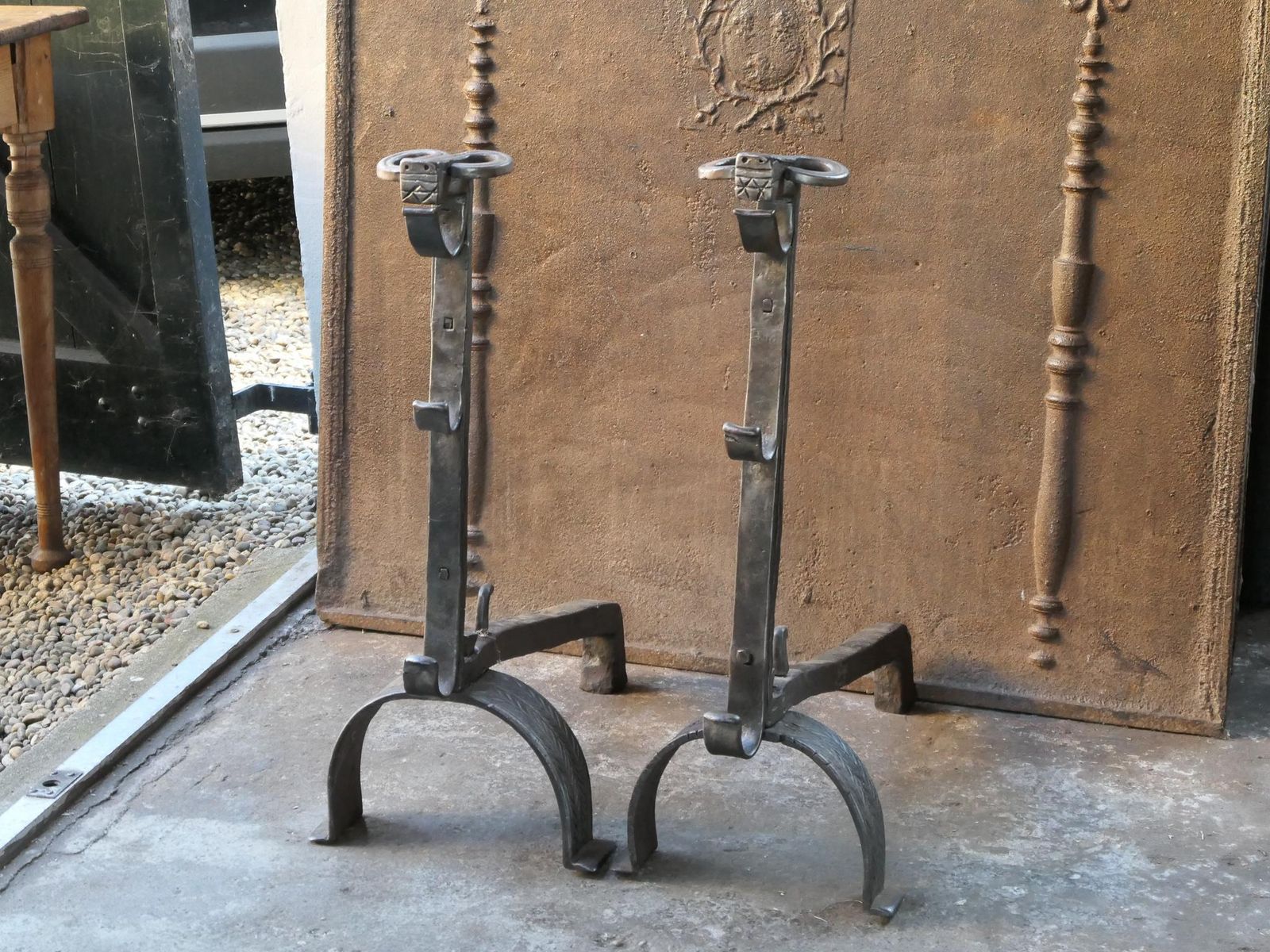 Large French Gothic 'Bull's Head' Andirons Or Firedogs, 17th Century photo 1002.0