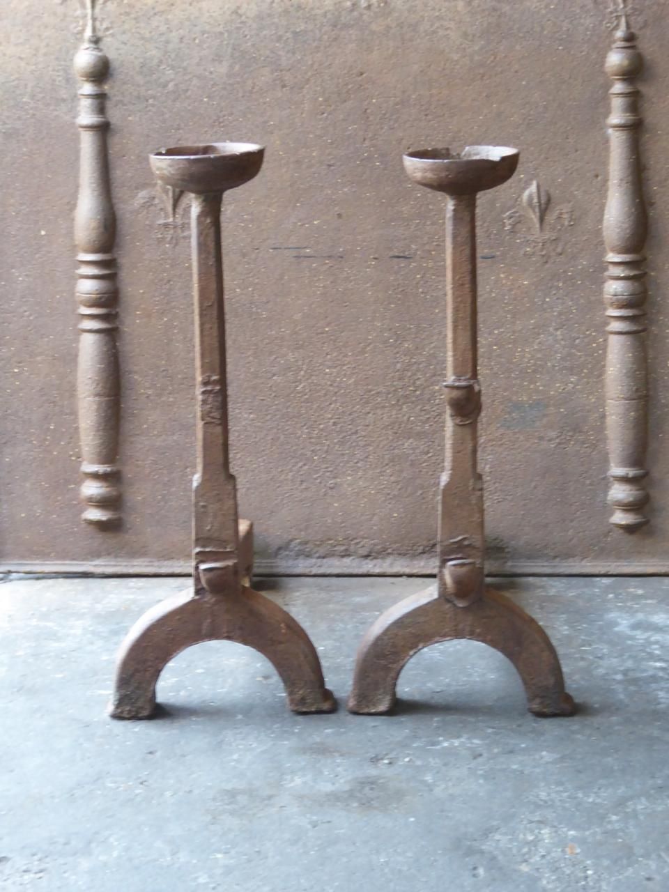 Large, Heavy French Gothic Andirons Or Firedogs, 17th Century photo furniture