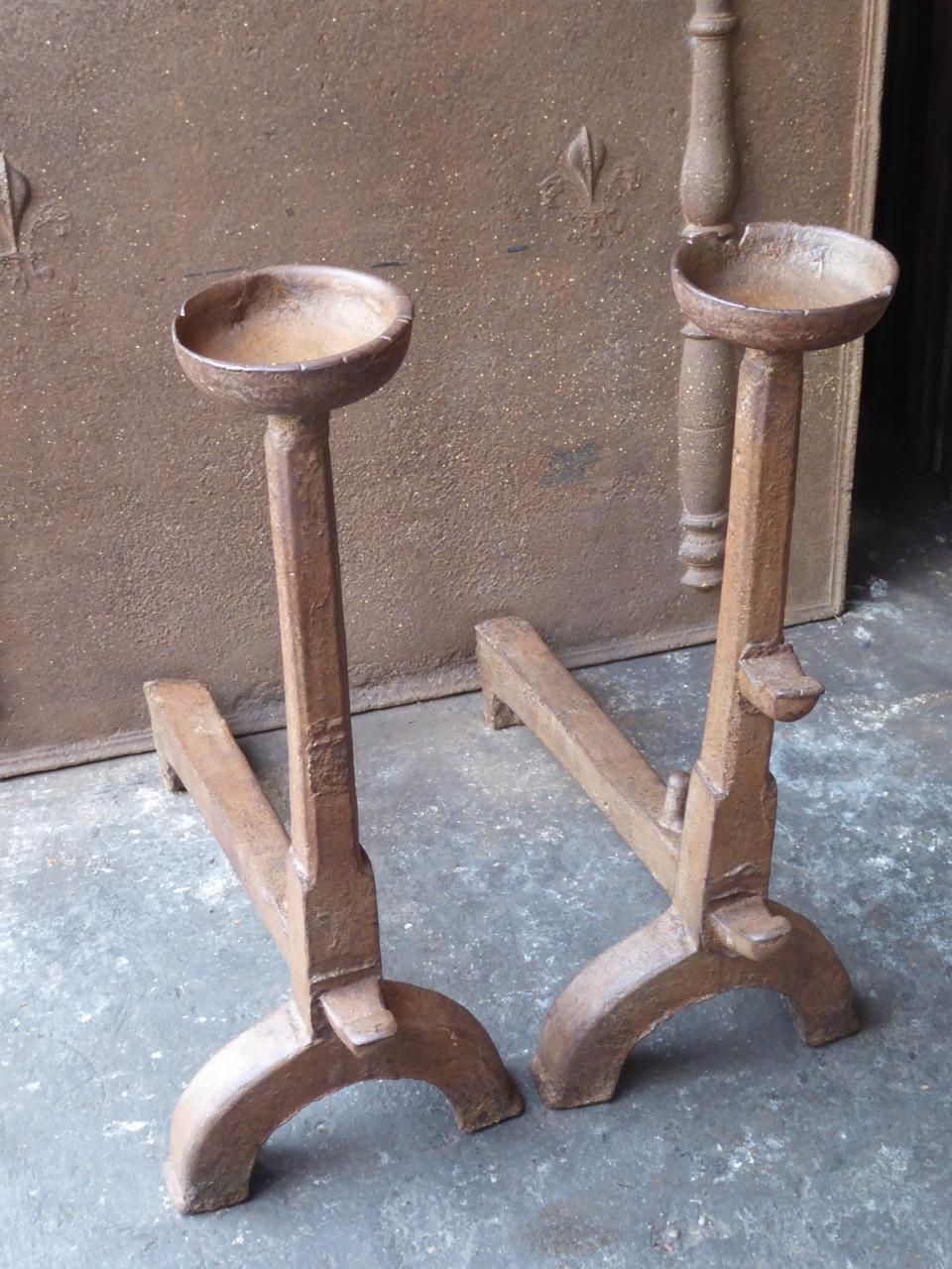 Large, Heavy French Gothic Andirons Or Firedogs, 17th Century photo Home Fixtures