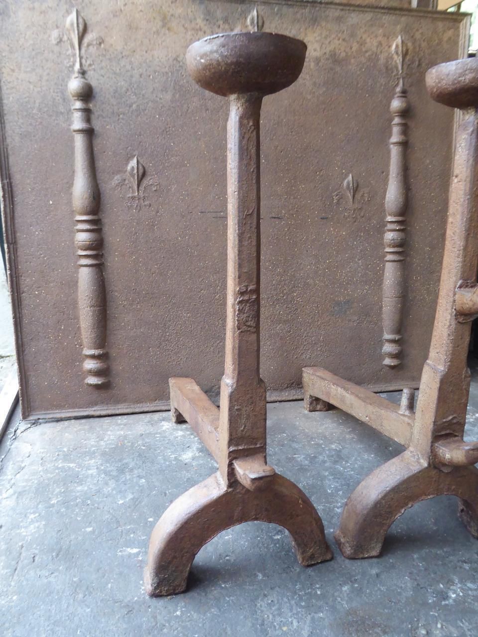 Large, Heavy French Gothic Andirons Or Firedogs, 17th Century photo 832.0