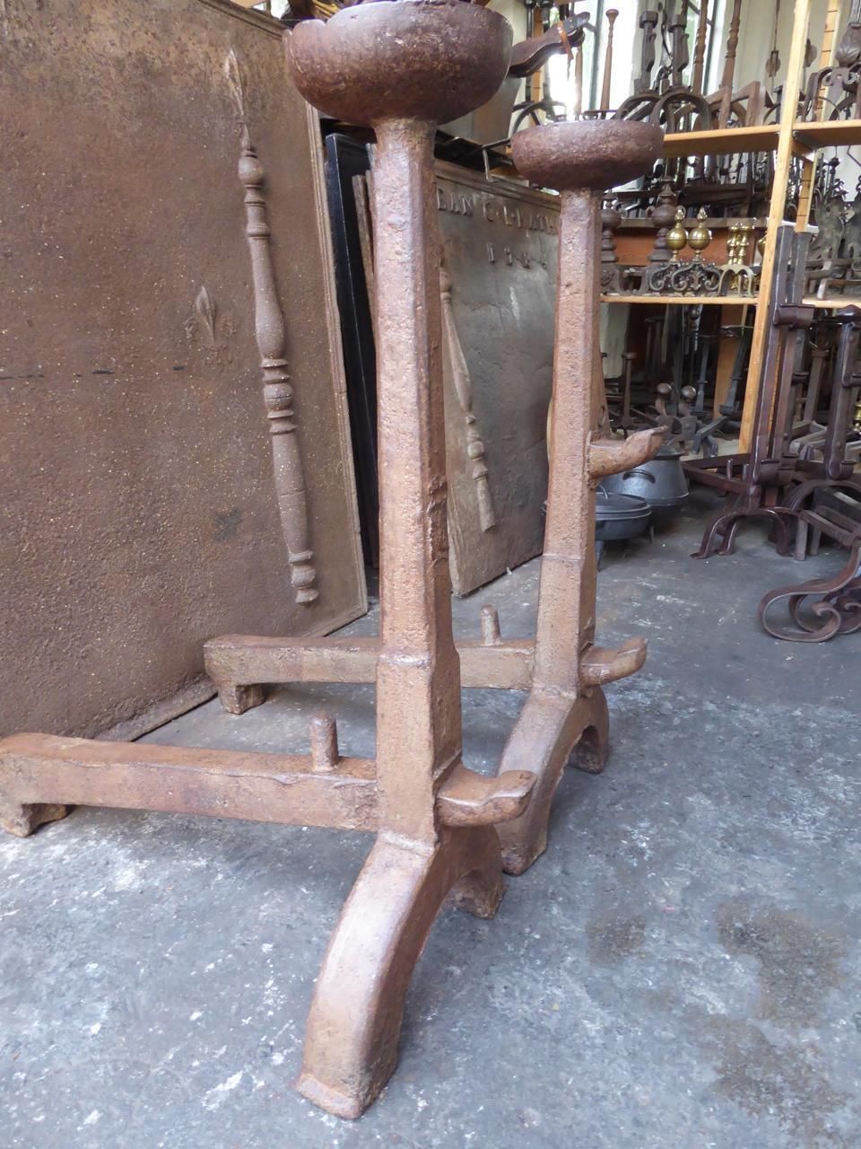 Large, Heavy French Gothic Andirons Or Firedogs, 17th Century photo vinterior