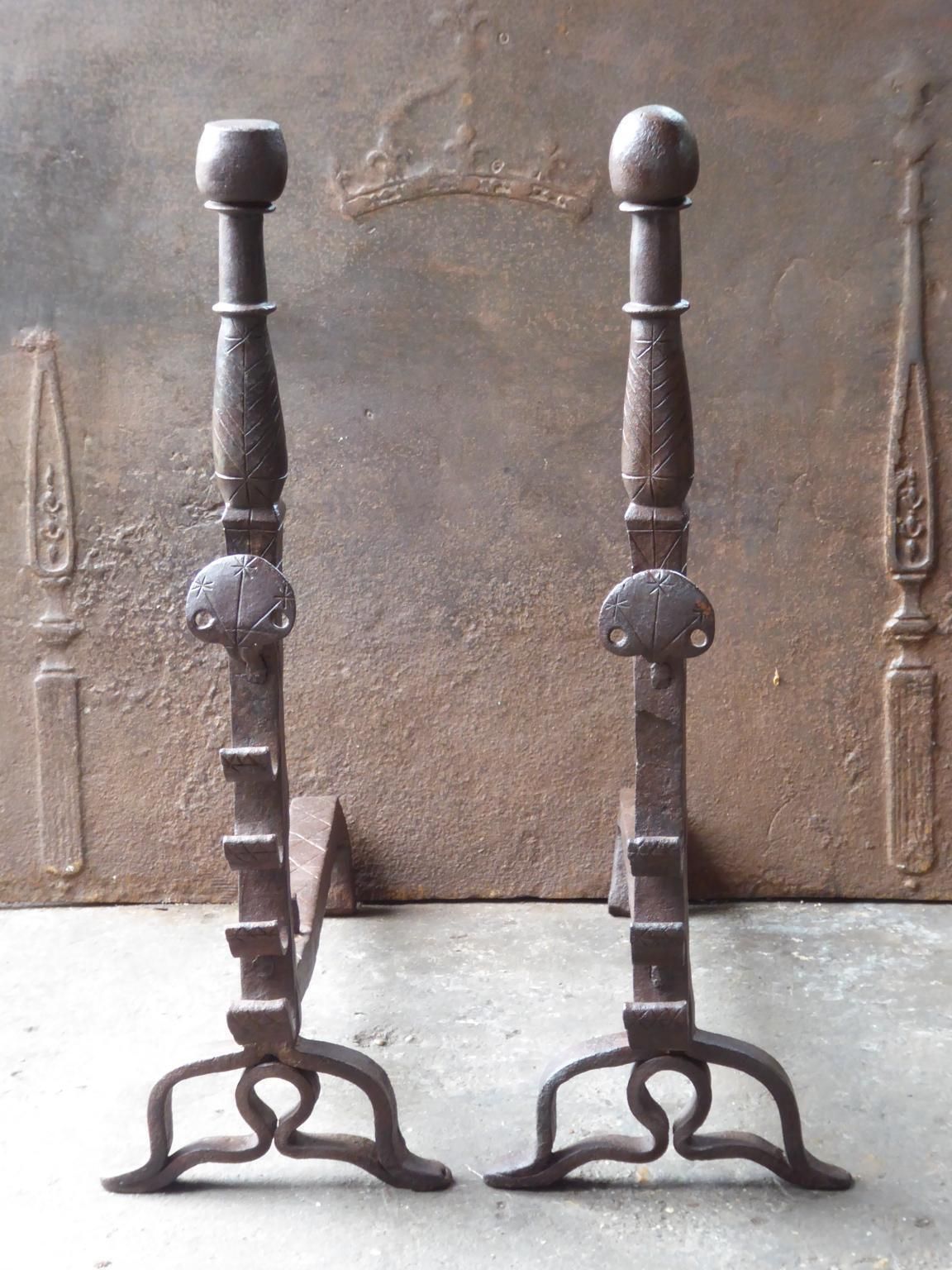 Beautiful 17th Century French Louis XIII Andirons Or Firedogs photo furniture