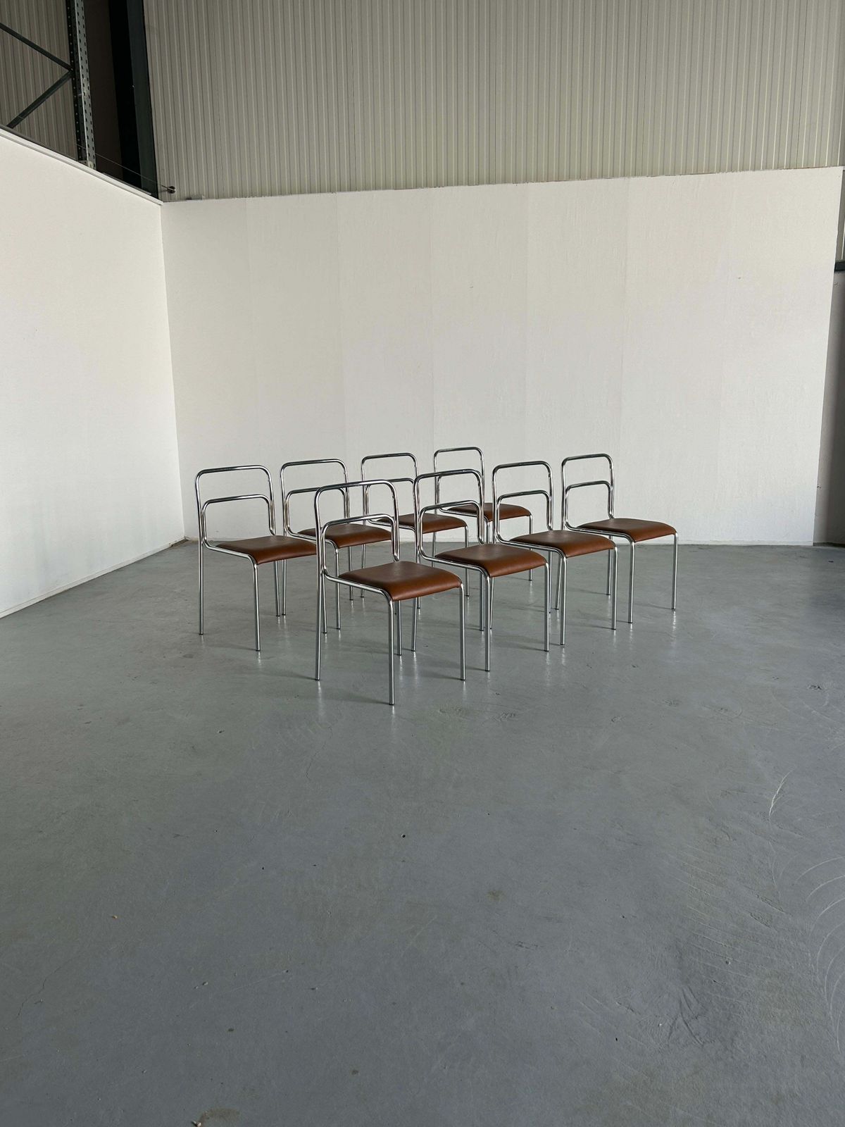 Bauhaus Design Chrome Tubular Steel And Brown Faux Leather Dining Chairs, 1980s photo buy