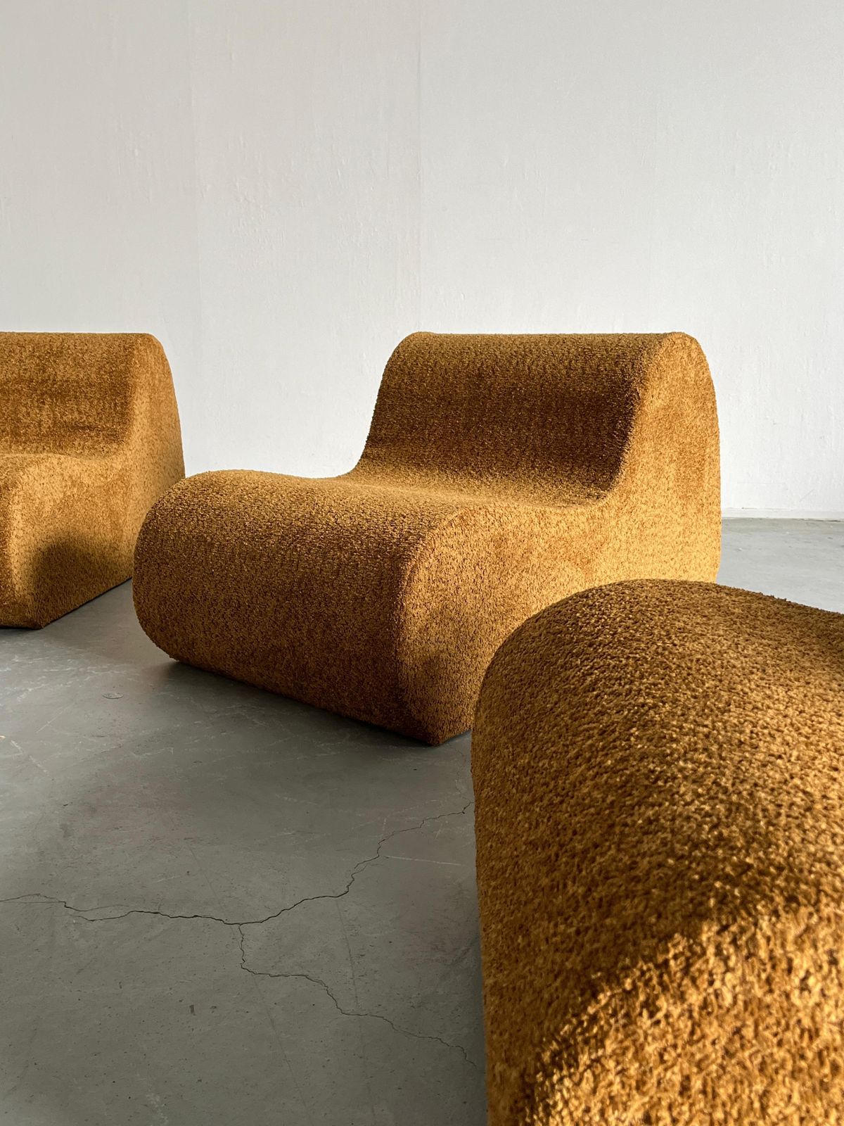 Italian Mid Century Modular Sofa Or Seating Set In Ochre Boucle, 1970s Italy photo buy
