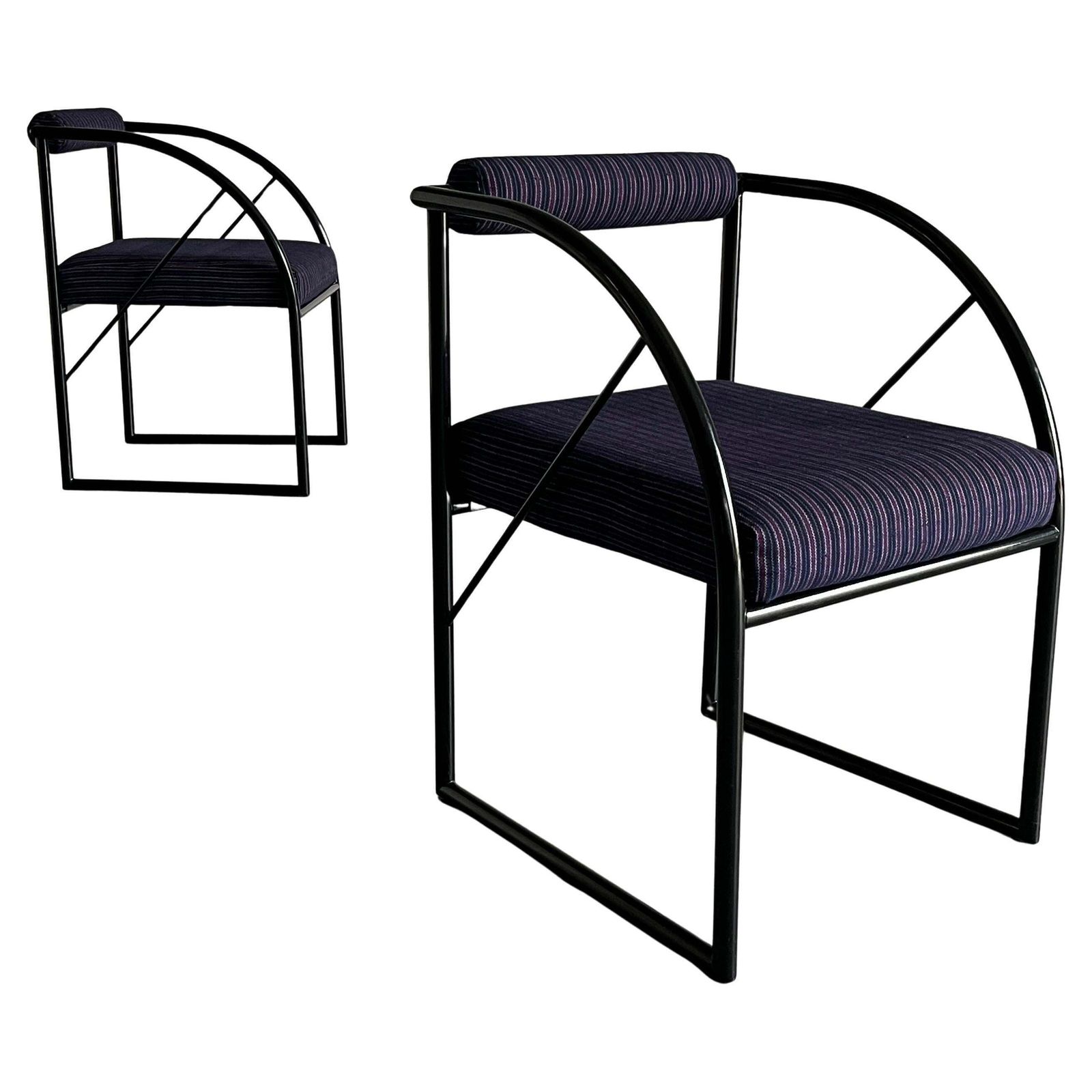 1 Of 2 Postmodern Armchairs, Multicolour Memphis Stripe Upholstery, 1980s Italy